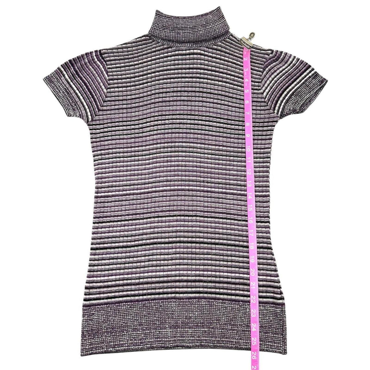 Y2K iZ Byer Purple and White Short Sleeve Turtleneck Knit Top