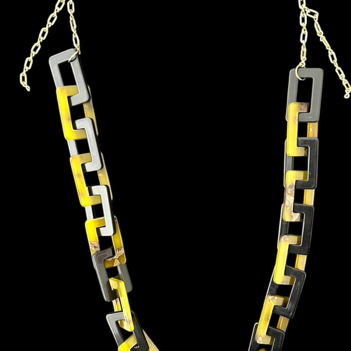 Bold Geometric Resin Chain Necklace with Gold Tone Chain