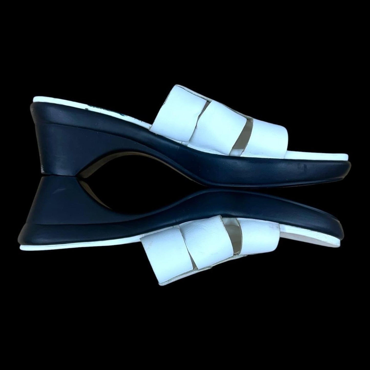 Nine West White Leather Slide Sandals Low Block Heel