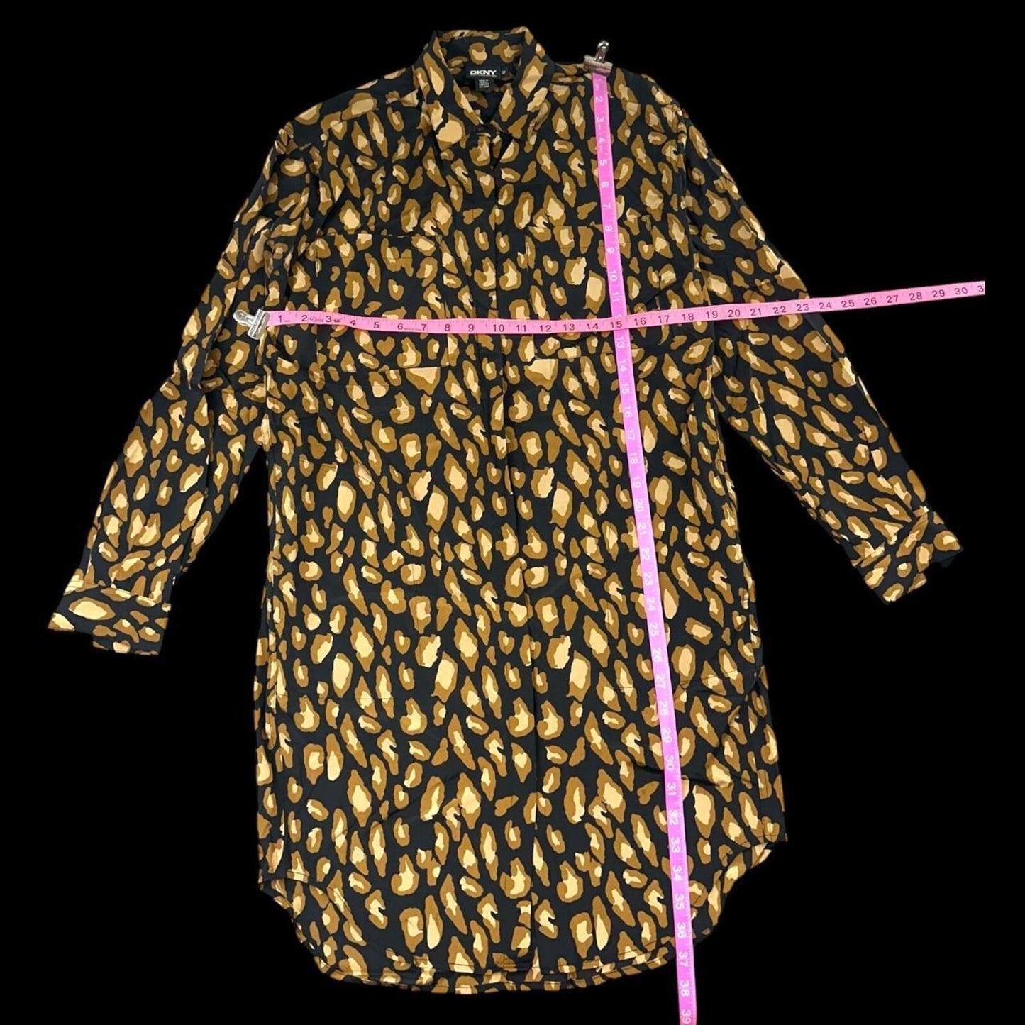 DKNY Leopard Print Shirt Dress Black Brown Y2K Mob Wife Glam
