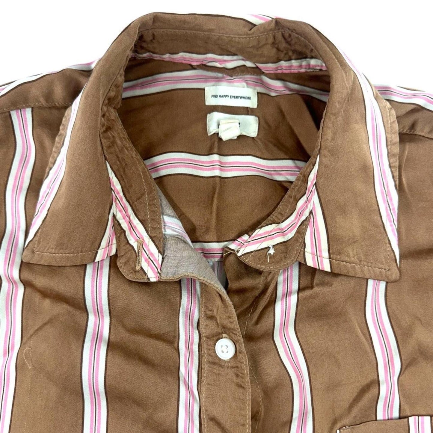 Aerie Satin Striped Button Down Blouse in Mocha Brown 90s Inspired