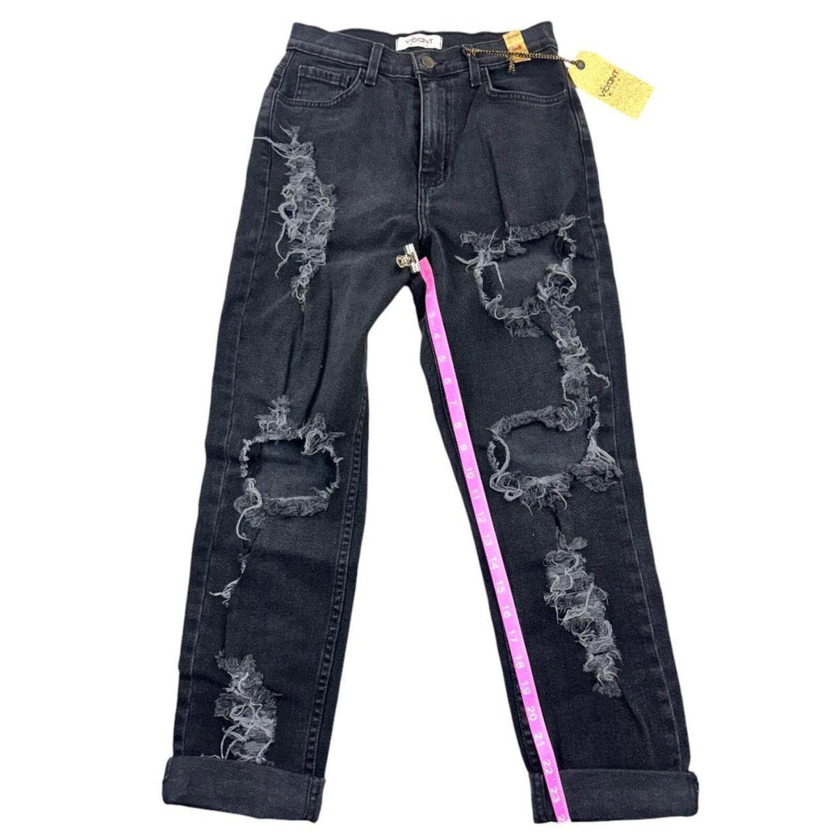 NWT Vibrant M.I.U. High Rise Distressed Mom Jeans Black Wash