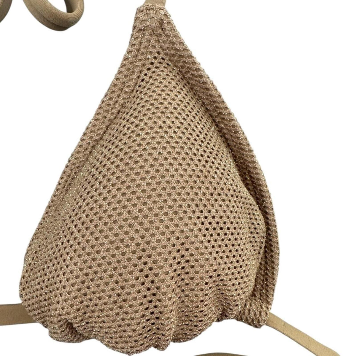 NWT Shade & Shore Crochet Strappy Triangle Bikini Top in Bronze Brown Tan