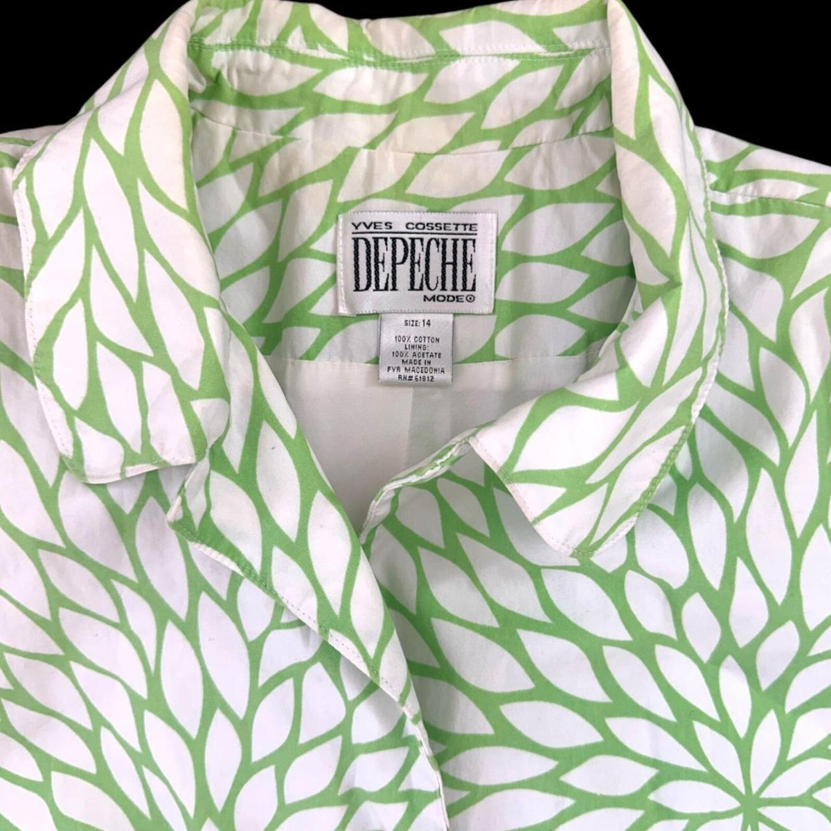 Yves Cossette Depeche Jacket Vintage Green Floral Button Up Long Sleeve Retro