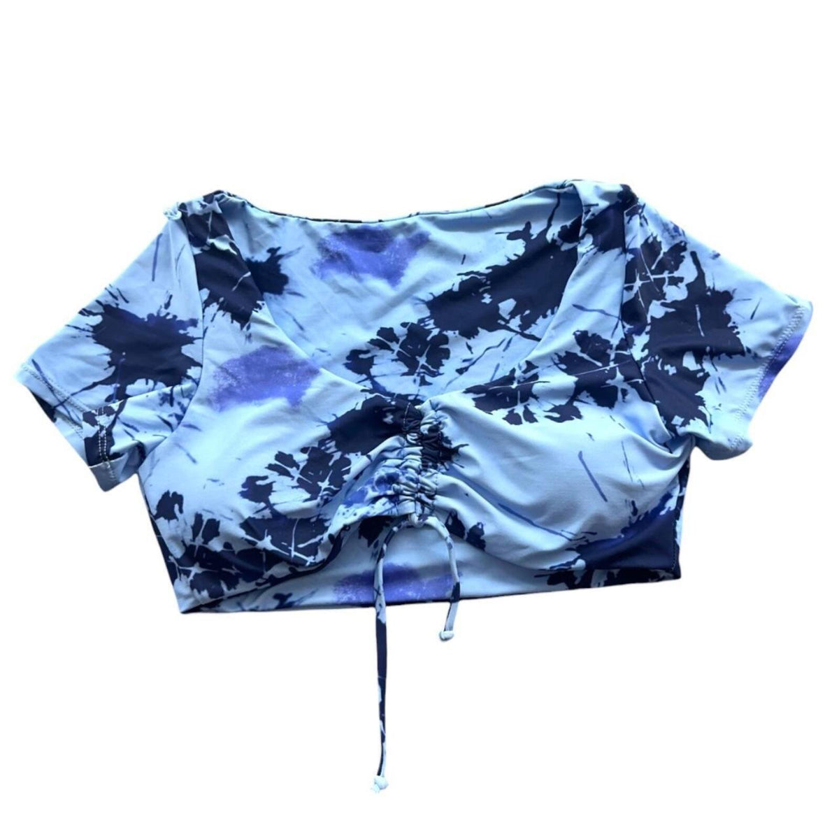 SHEIN Blue Purple Tie Dye Indie Punk Two Piece Bikini Set with Short Sleeve