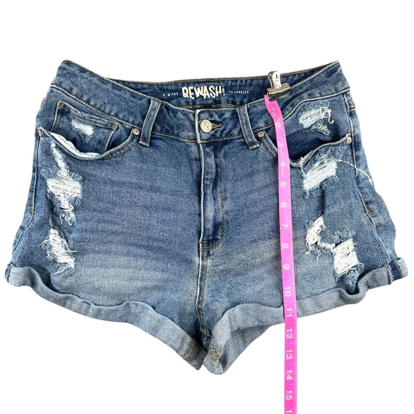 Rewash Los Angeles Distressed Denim Shorts Light Blue Y2K Skater Bohemian