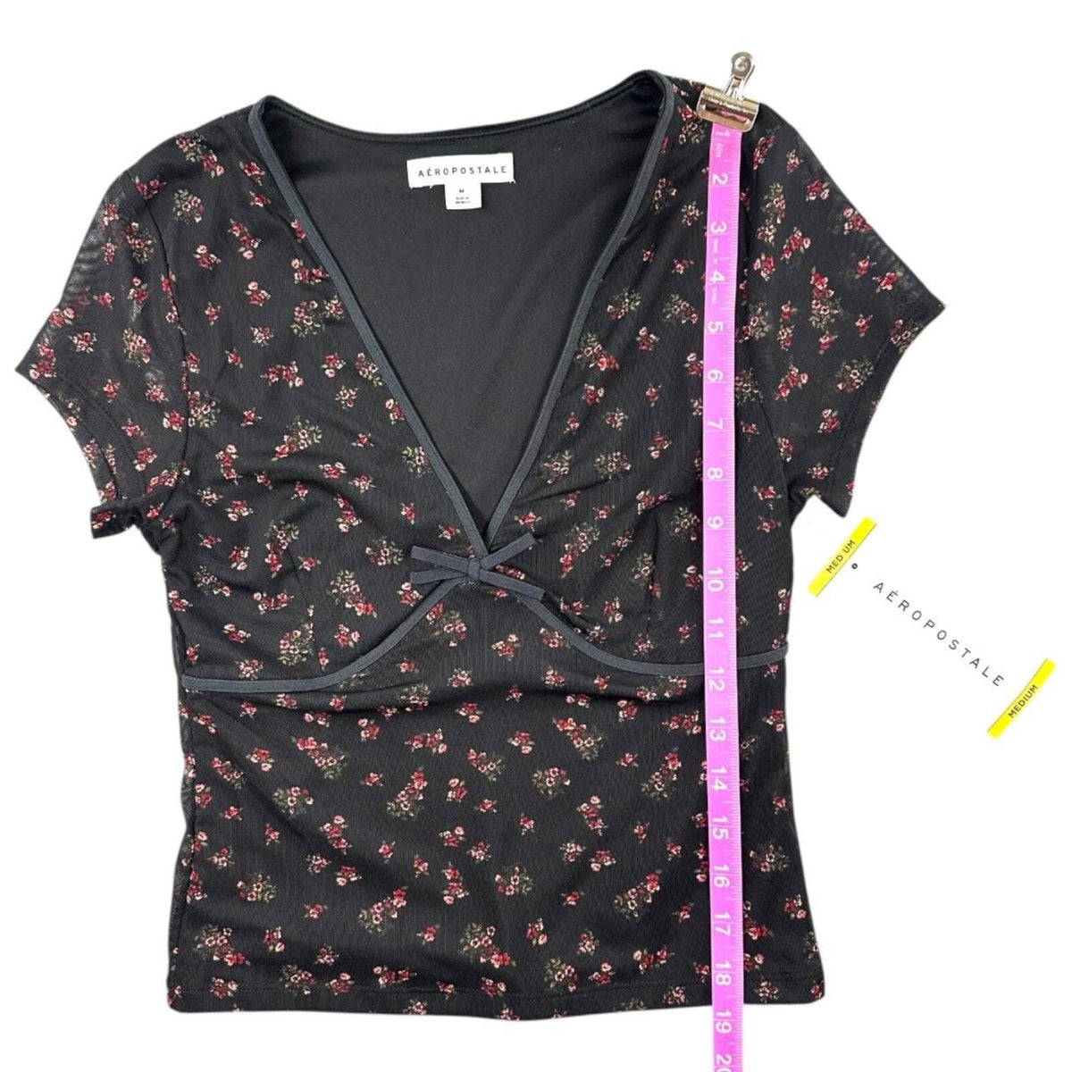 Aéropostale Floral Mesh V Neck Crop Top Y2K Coquette