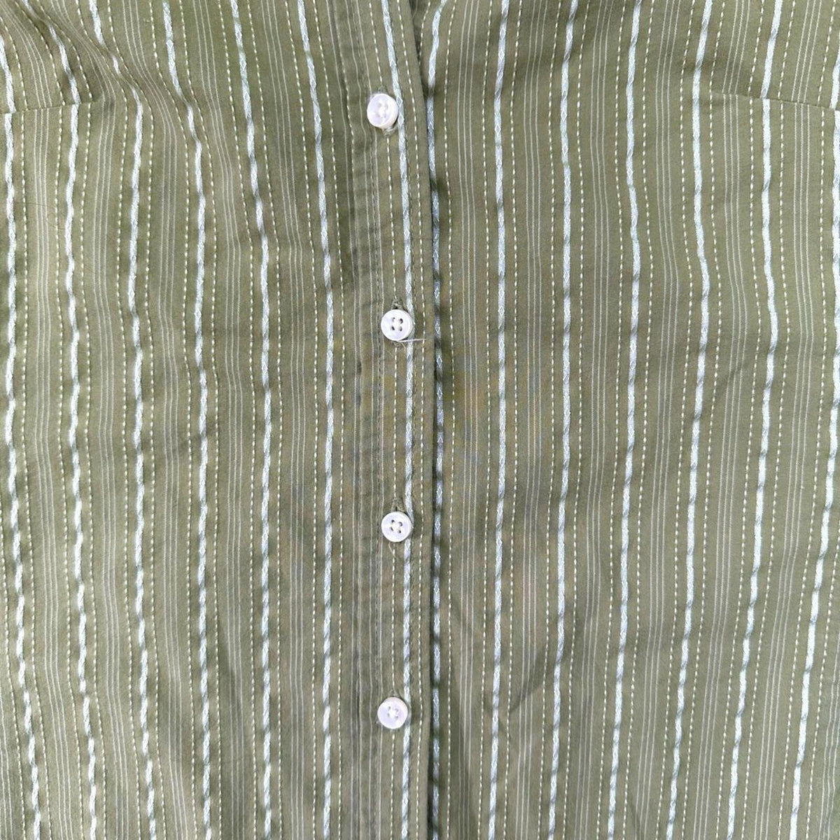 Merona Chartreuse Embroidered Blouse Green White Button Up 3/4 Sleeve