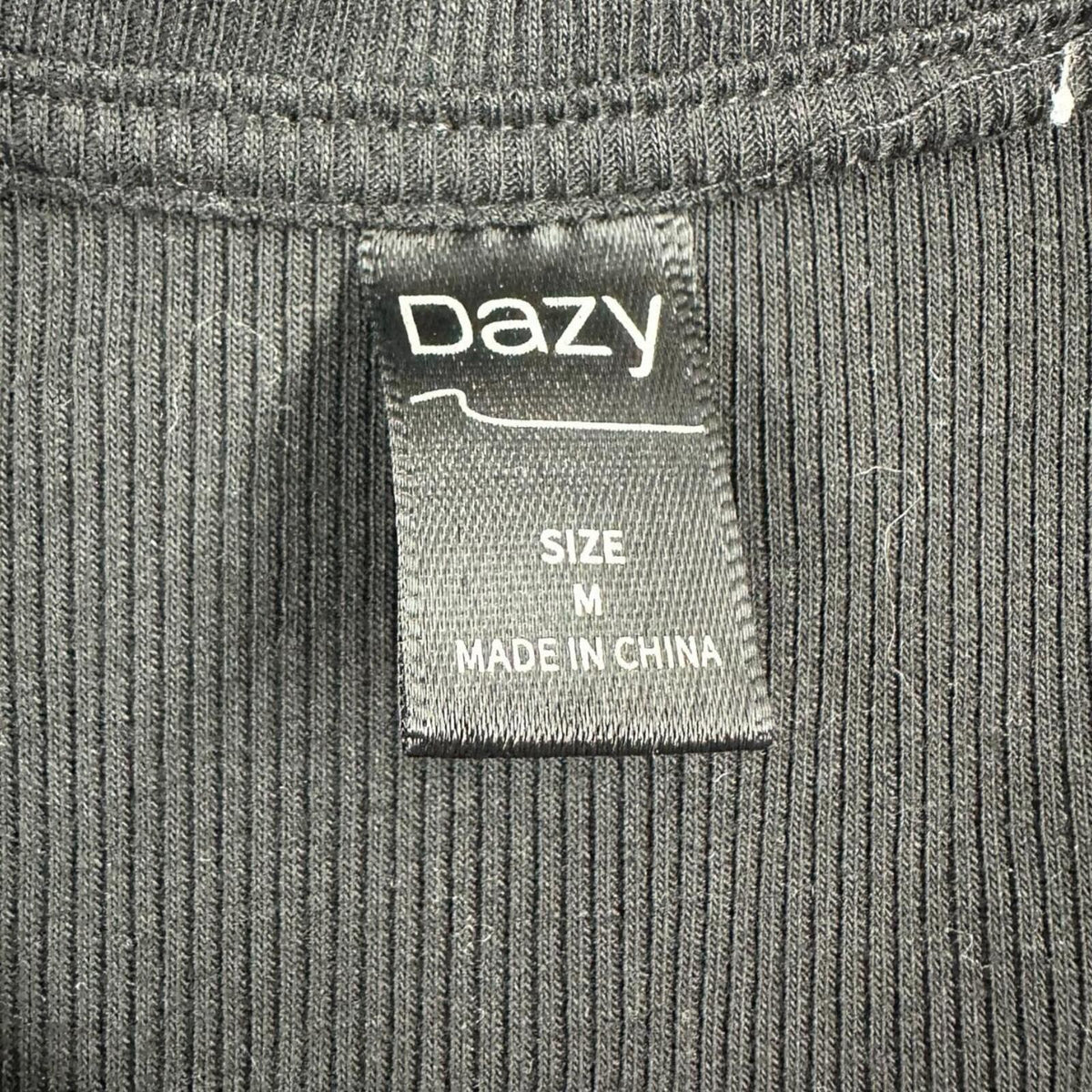 DAZY Black Ribbed Knit Polo Top Y2K Minimalist Retro Collar Short Sleeve