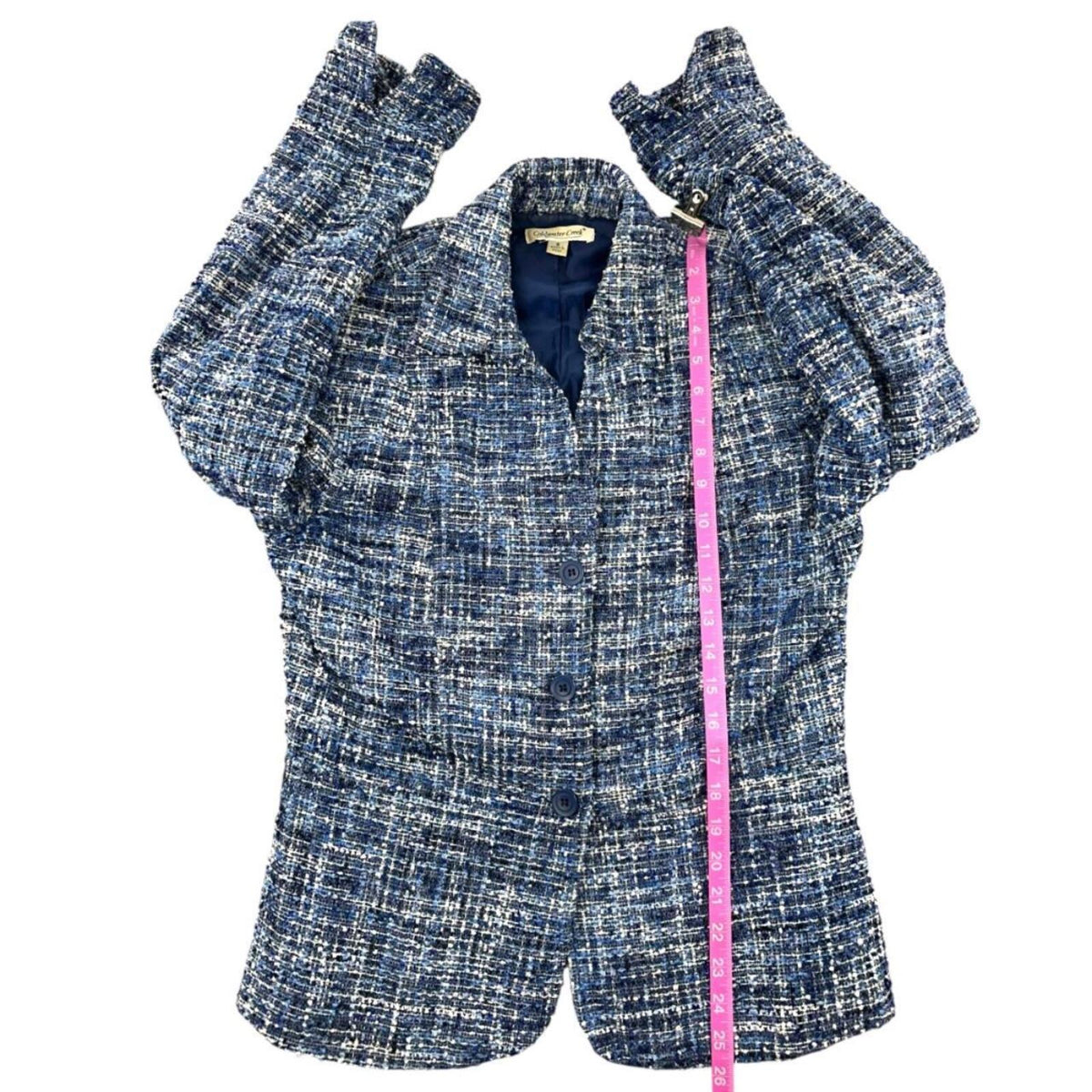 Coldwater Creek Blue Tweed Boucle Blazer Vintage Inspired Preppy Minimalist