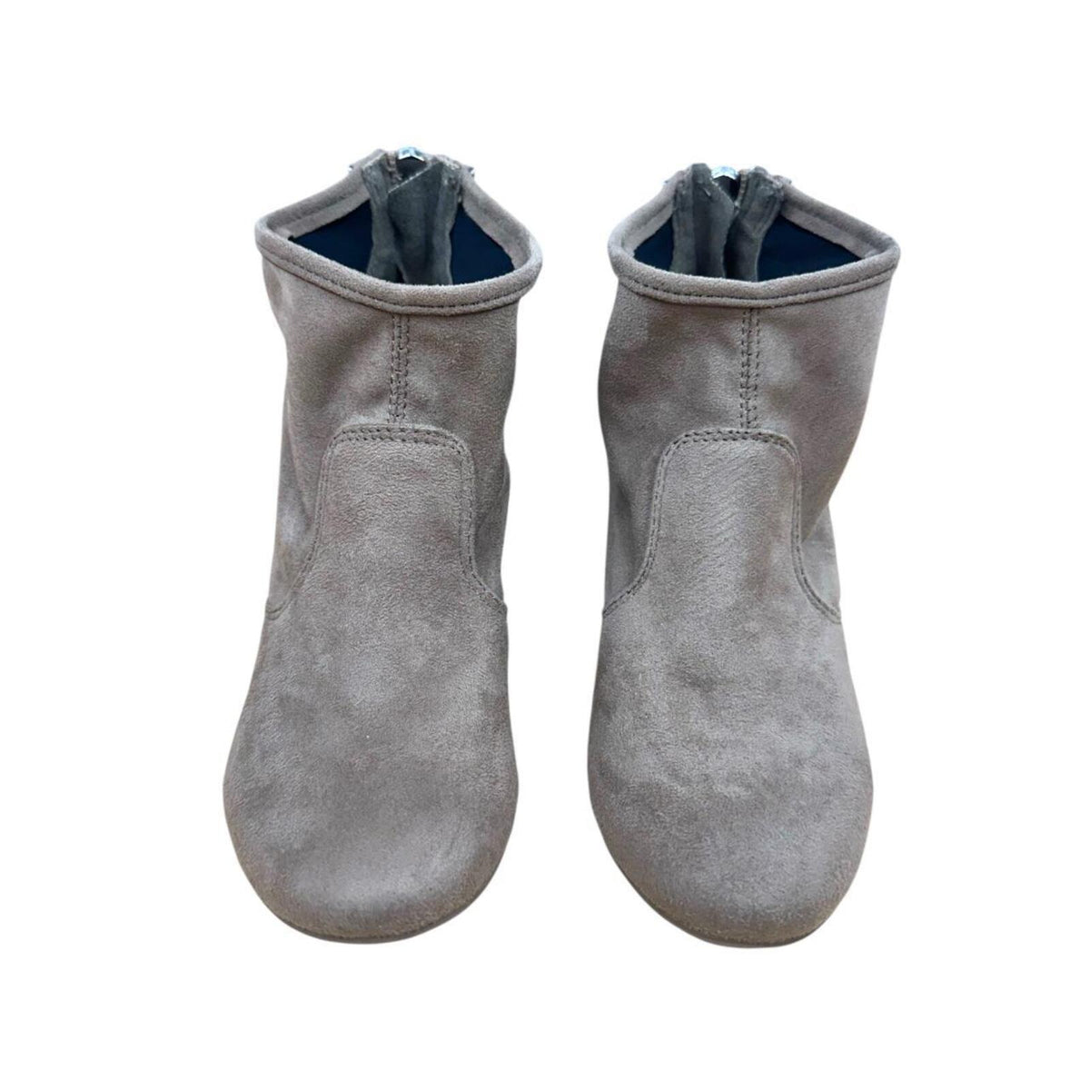 Qupid Taupe Faux Suede Ankle Boots with Block Heel