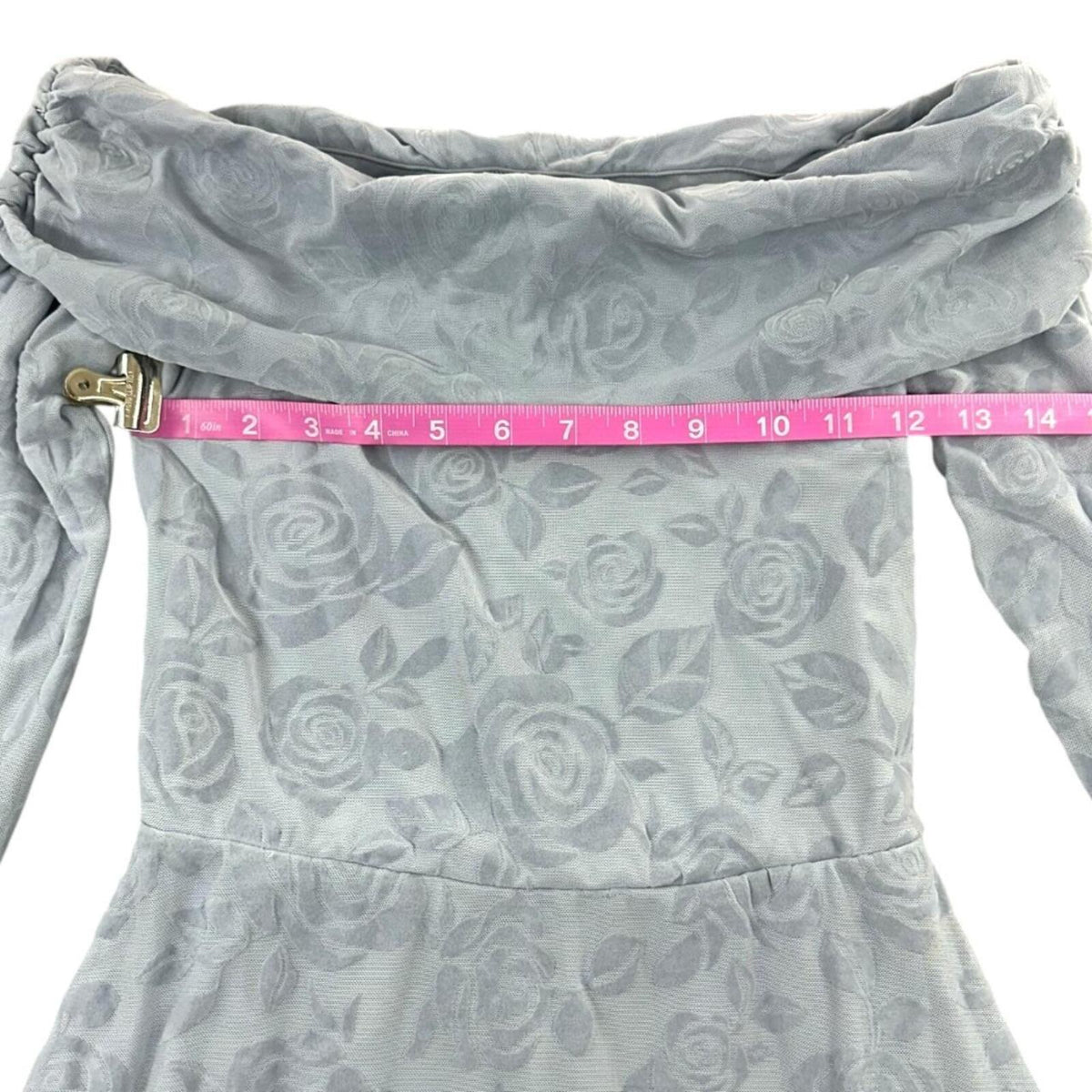 Wild Fable Blue Grey Velvet Rose Floral Off Shoulder Mini Dress
