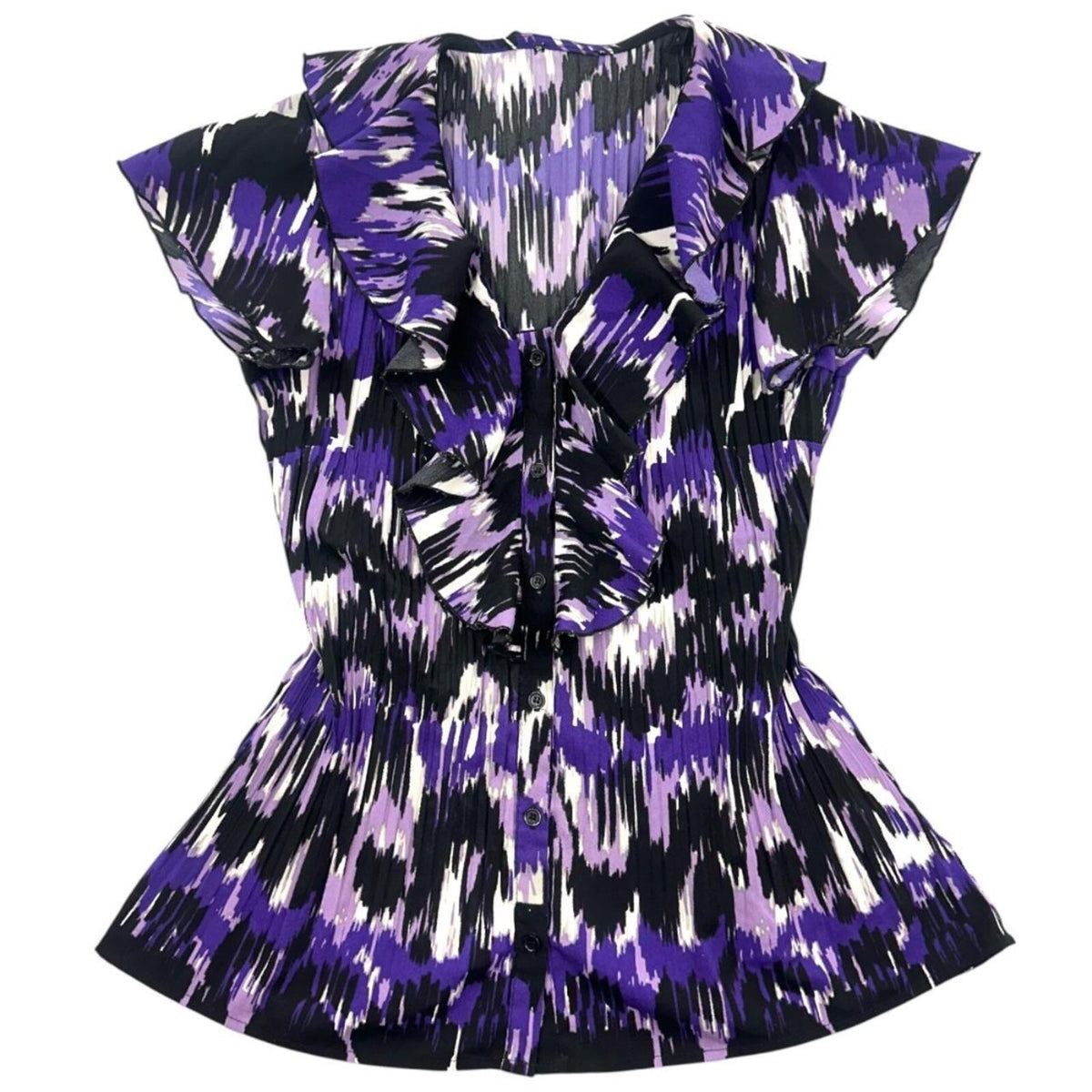 Y2K Abstract Print Ruffled Short Sleeve Blouse