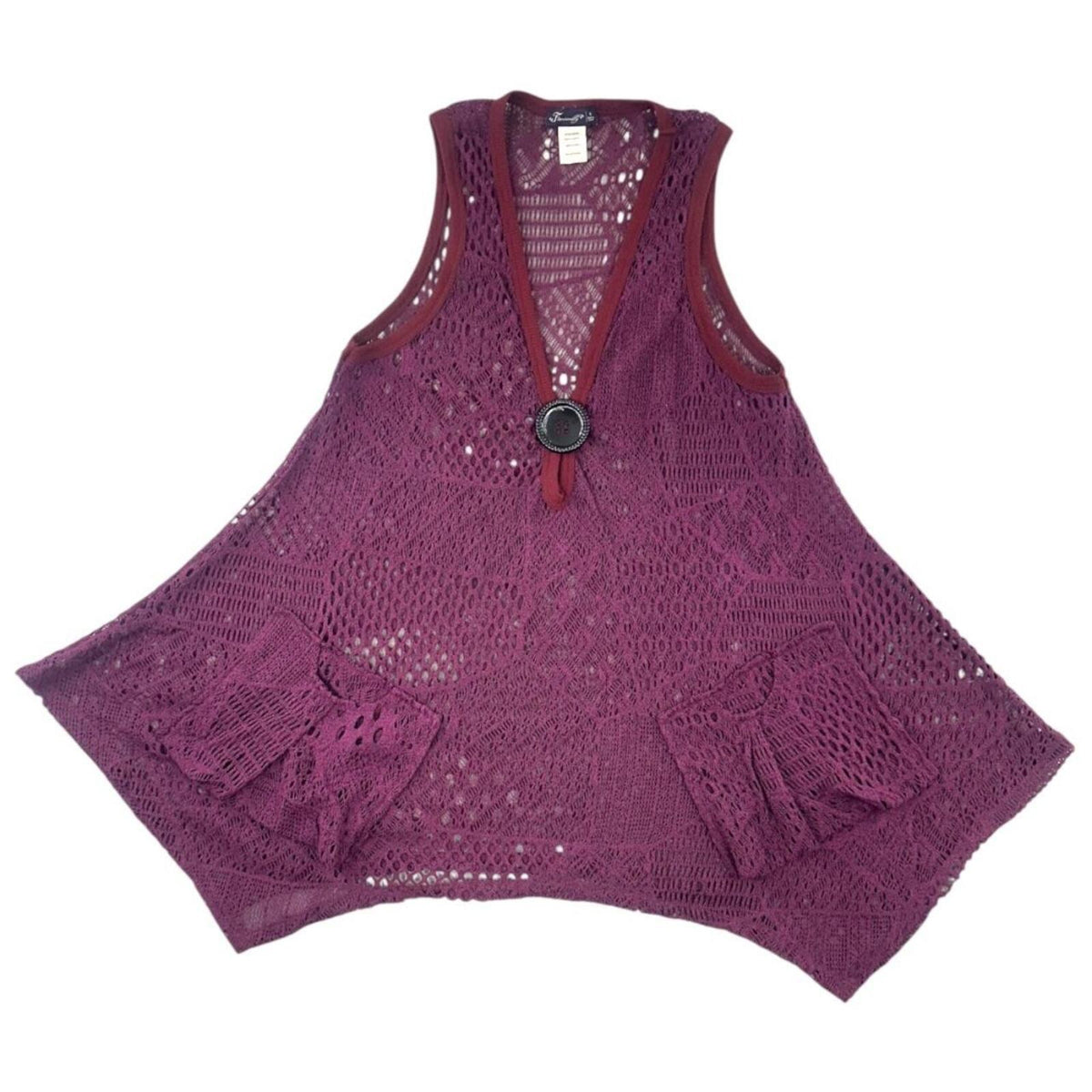 Lily By Firmiana Bohemian Crochet Vest Purple Burgundy Y2K Fairycore