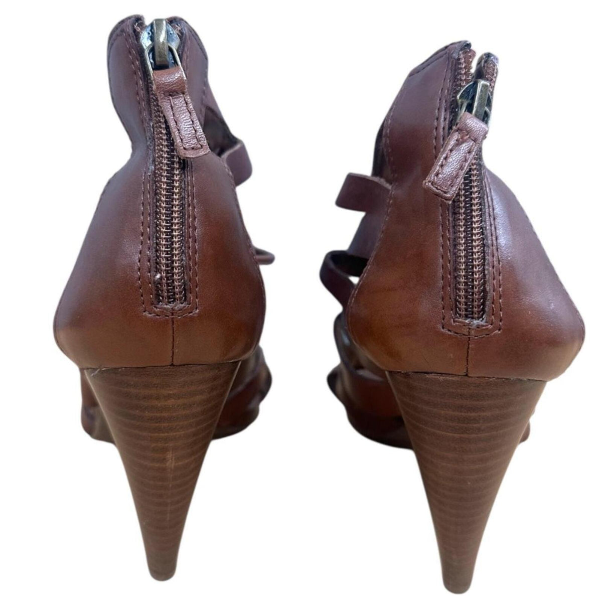 Franco Sarto Lace Up Gladiator Heels Brown Leather