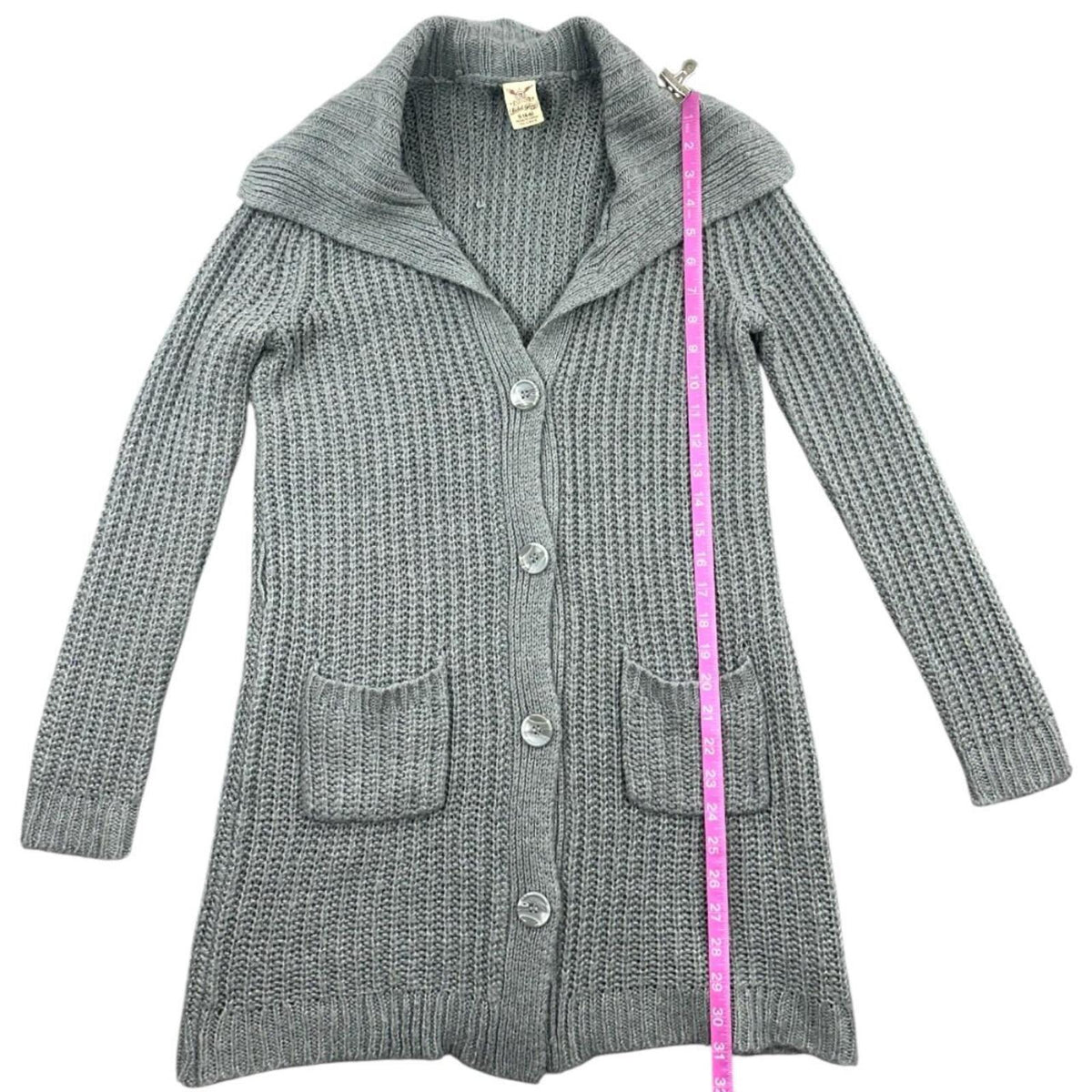 Faded Glory Longline Gray Chunky Knit Cardigan with Shawl Collar and Button Down