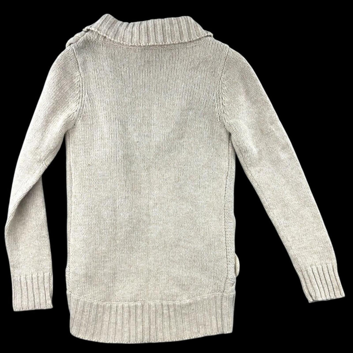 Object Cable Knit Cardigan Shawl Collar Open Front Tan Cream