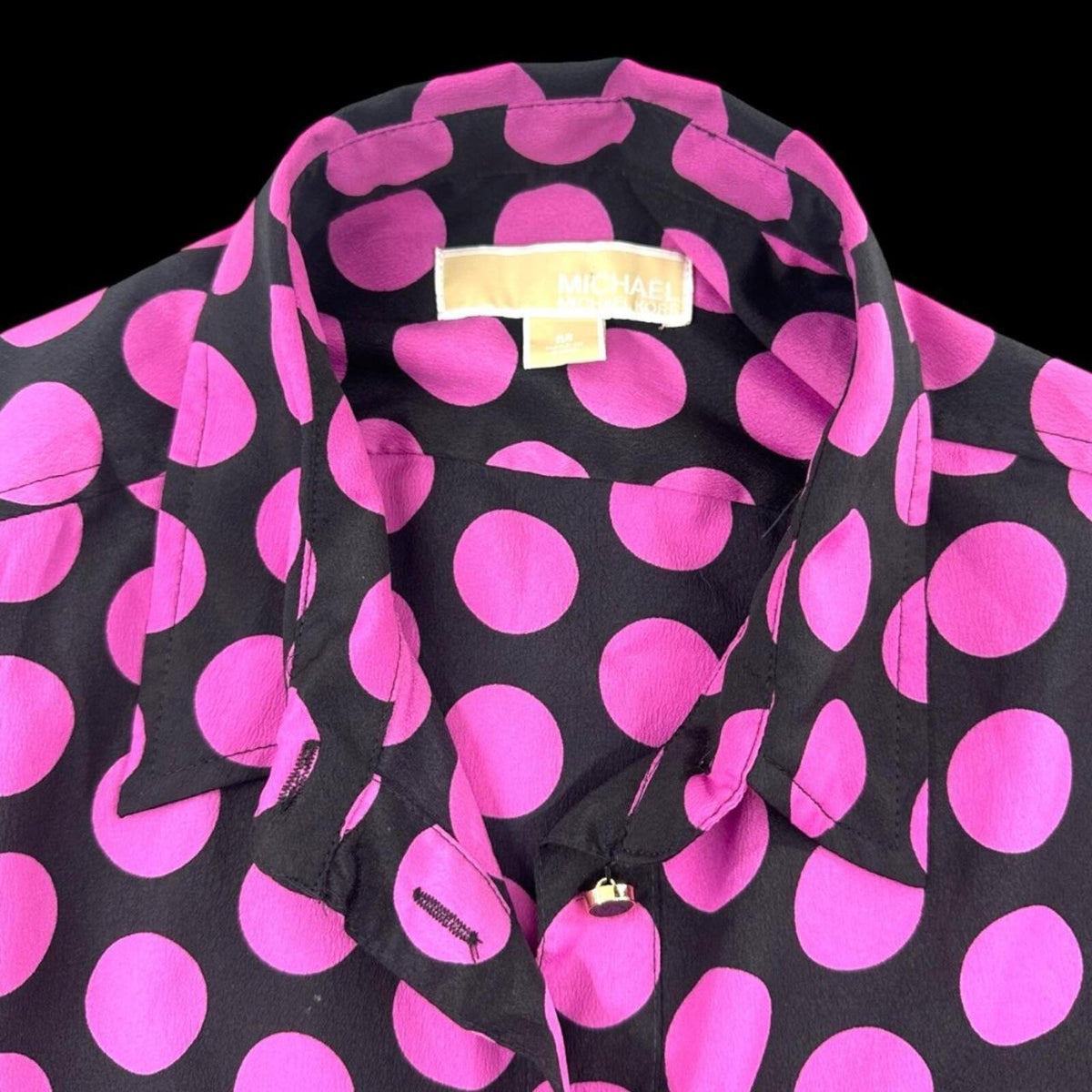 Michael Kors Black and Hot Pink Polka Dot Button Down Blouse Y2K