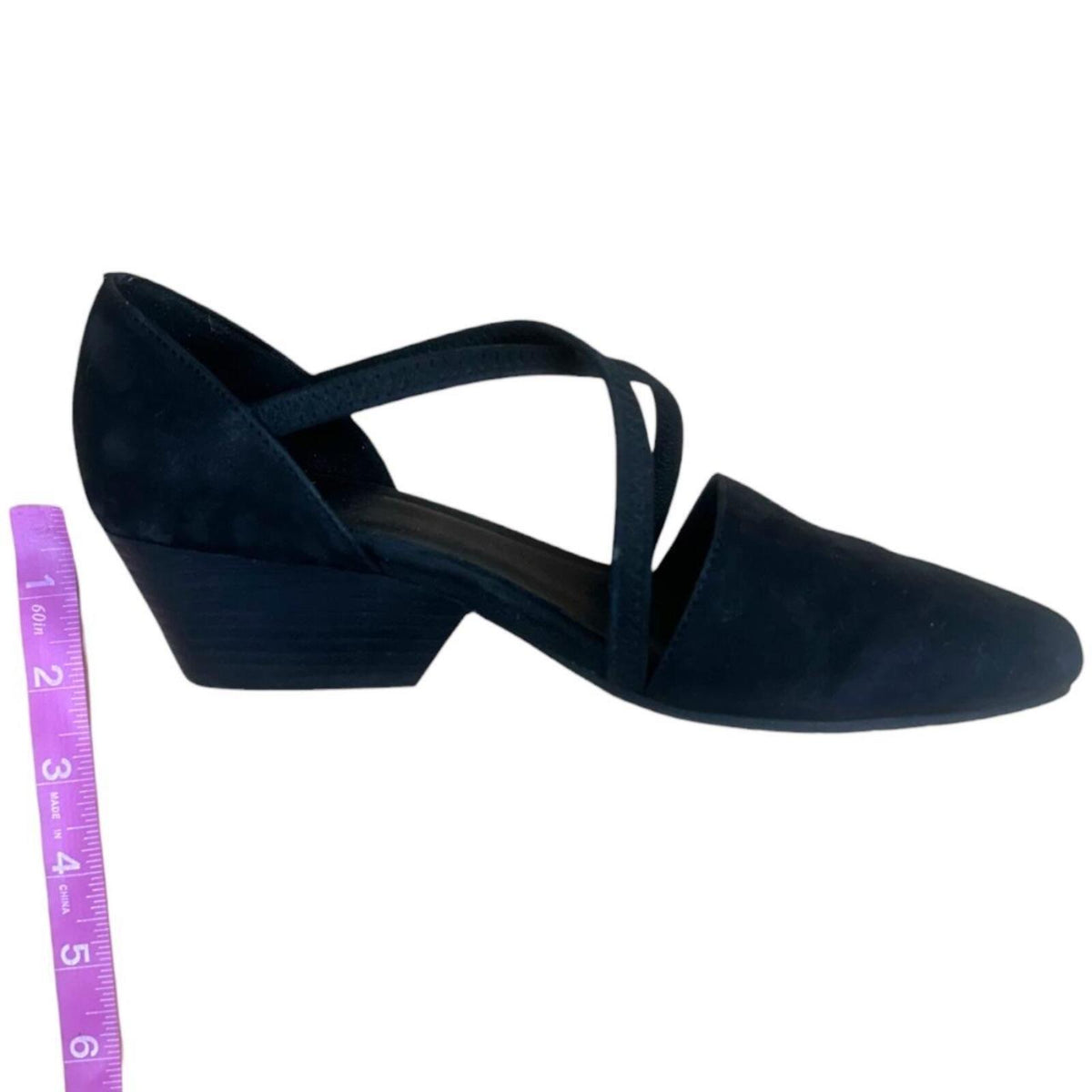Eileen Fisher Poet Heels Black Suede Pointed Toe Low Block Heel