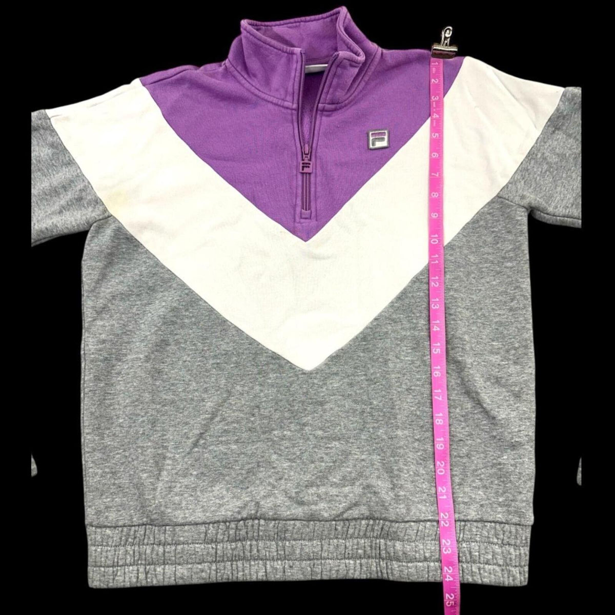Fila Quarter Zip Pullover Sweatshirt Purple White Grey Colorblock Retro