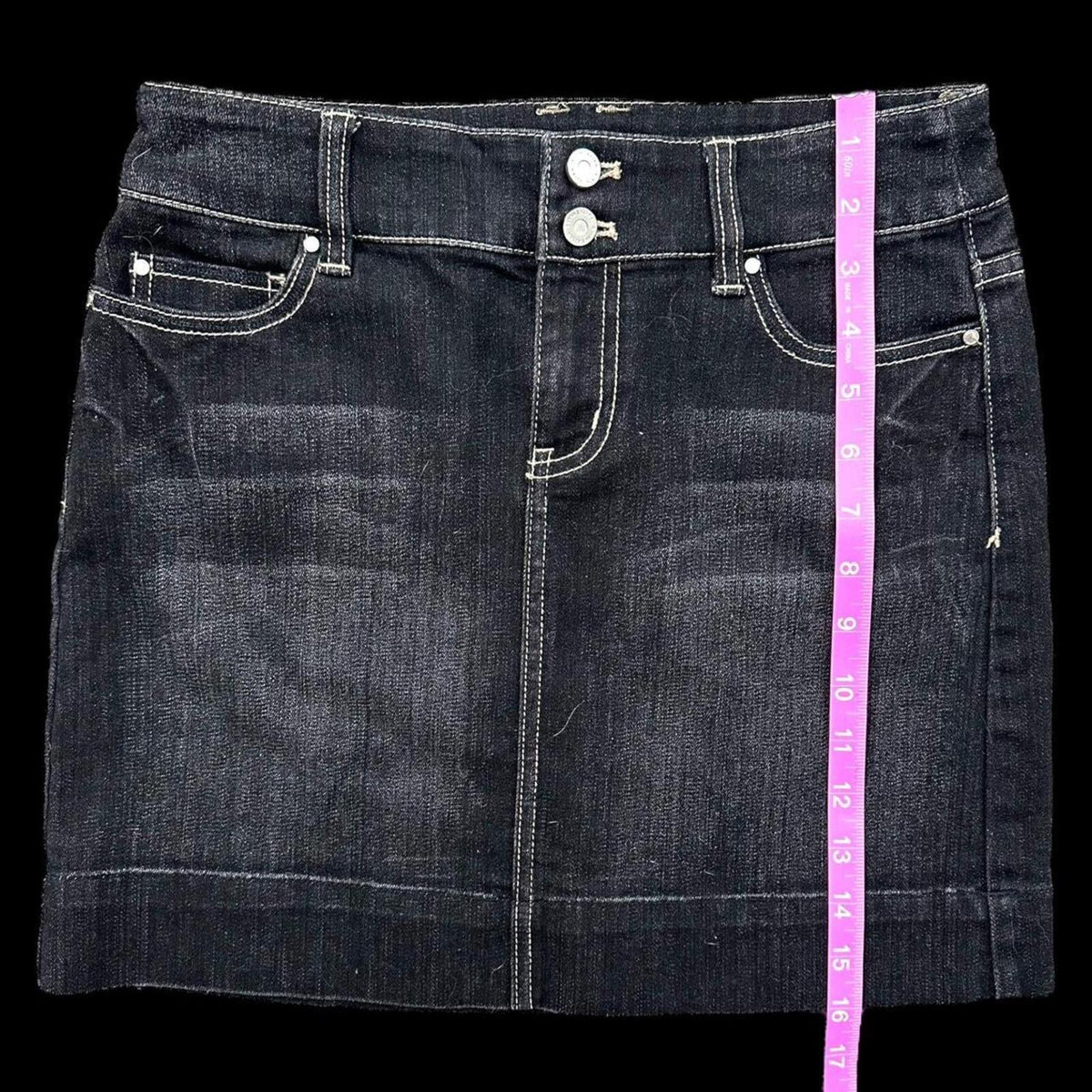 White House Black Market Dark Wash Denim Mini Skirt Low Rise Zipper Closure