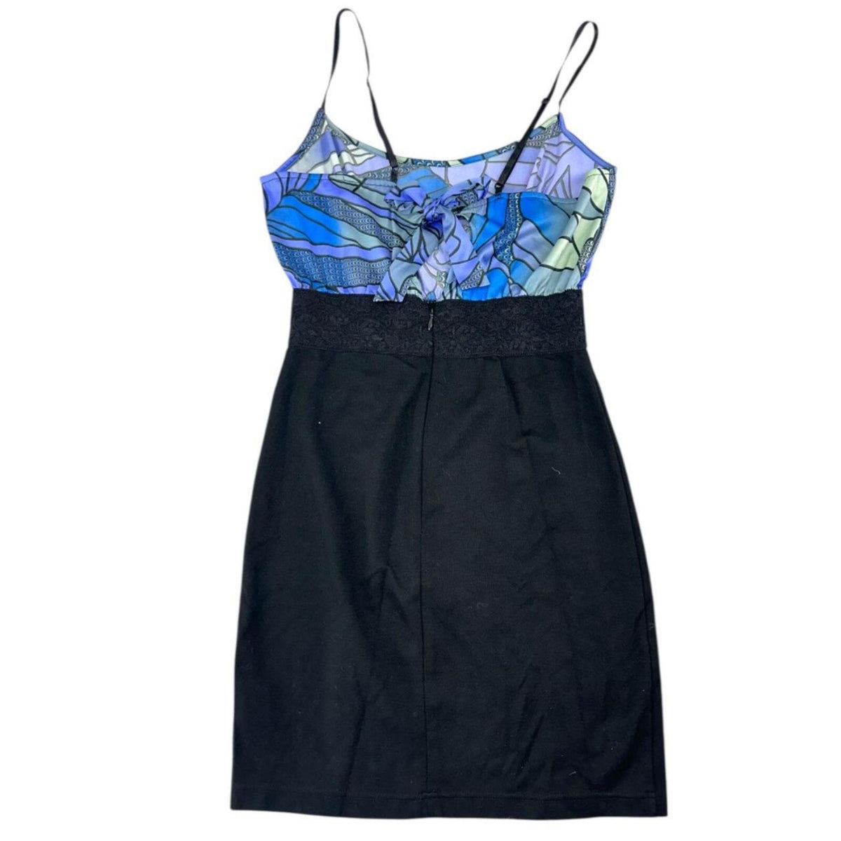 Free People Bold & Banded Mini Dress Black Blue Abstract Pattern Lace Waist Y2K