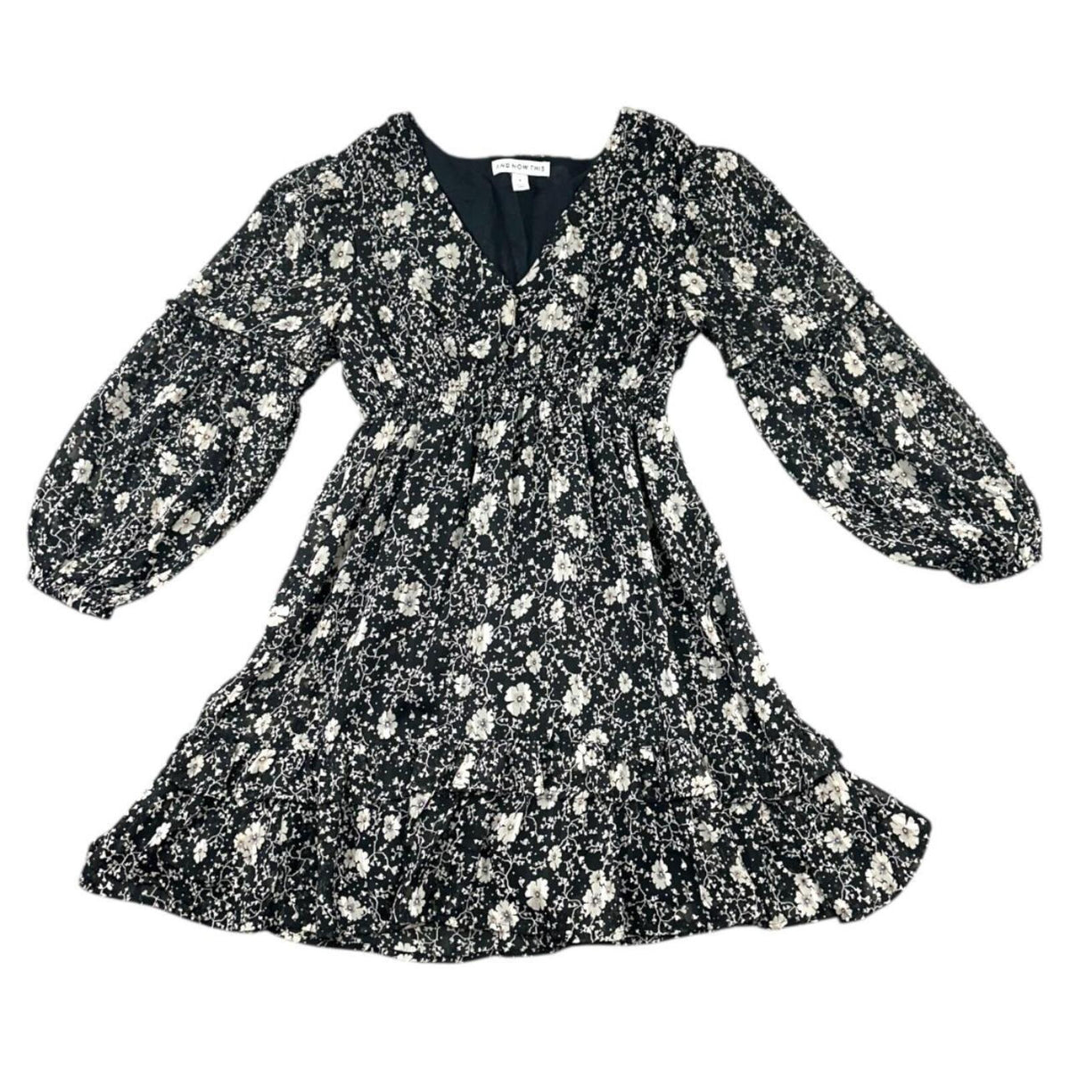 And Now This Black White Floral Fit Flare Ruffle Dress Bohemian Cottage