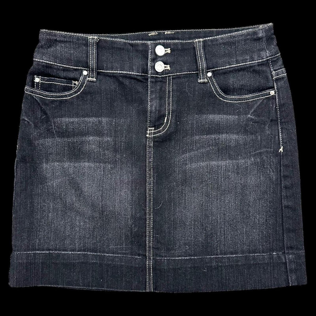 White House Black Market Dark Wash Denim Mini Skirt Low Rise Zipper Closure