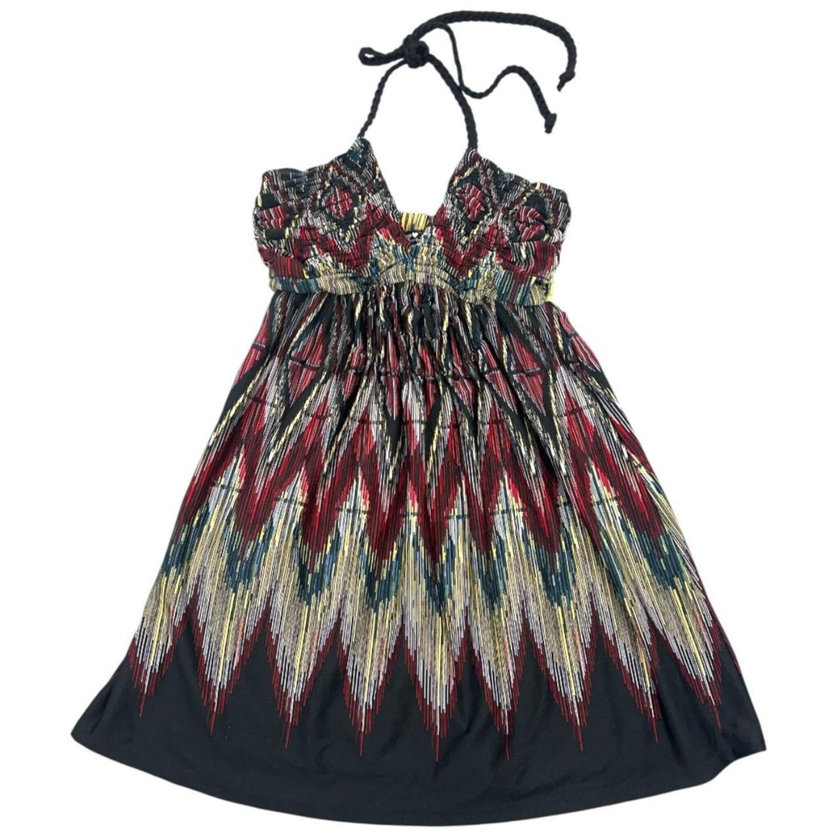 Bohemian Fairy Whimsigoth Halter Dress Black Red Zigzag Pattern