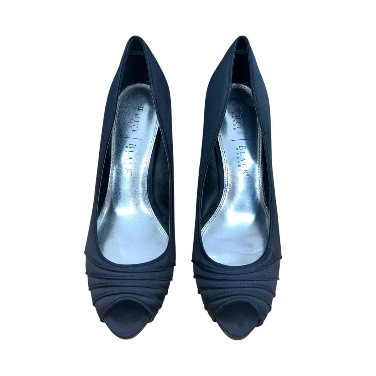 White House Black Market Jordin Black Satin Peep Toe Pumps