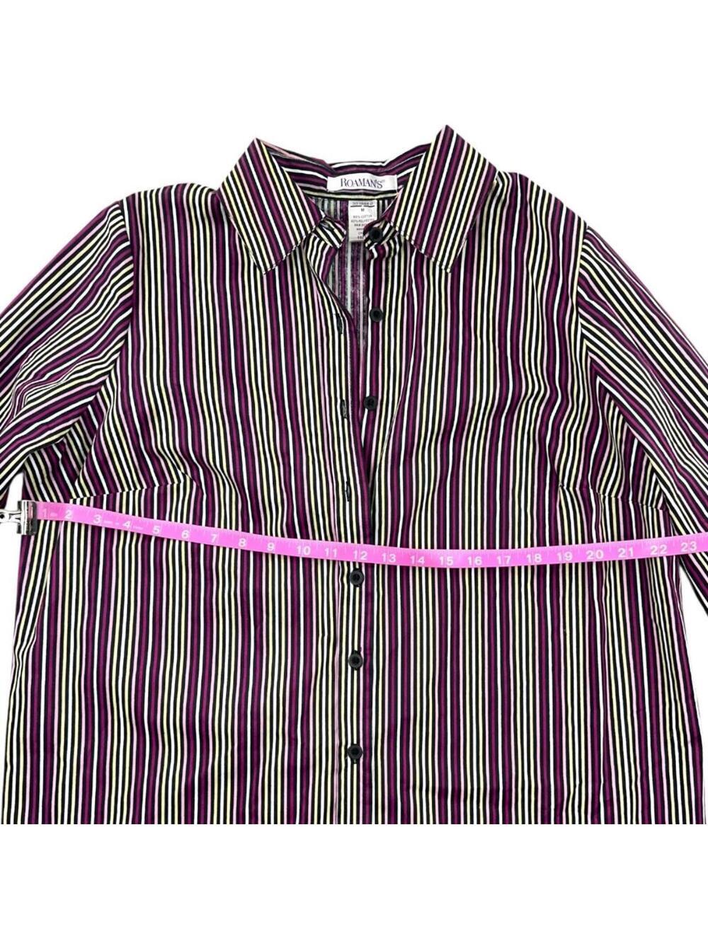 Roaman's Vintage Striped Button Up Shirt Purple White Retro