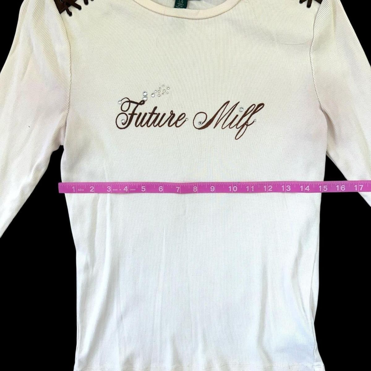 Lauren Ralph Lauren Y2K Cream and Brown 'Future Milf' 3/4 Length Long Sleeve