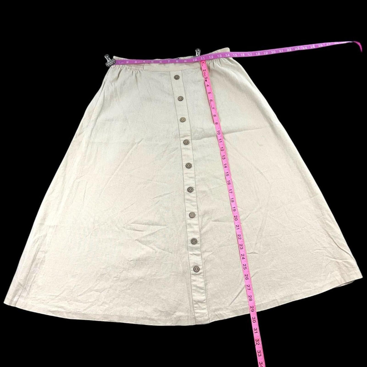 Chadwicks Beige Button Front Midi Skirt Petite Small A Line Elastic Waist Boho