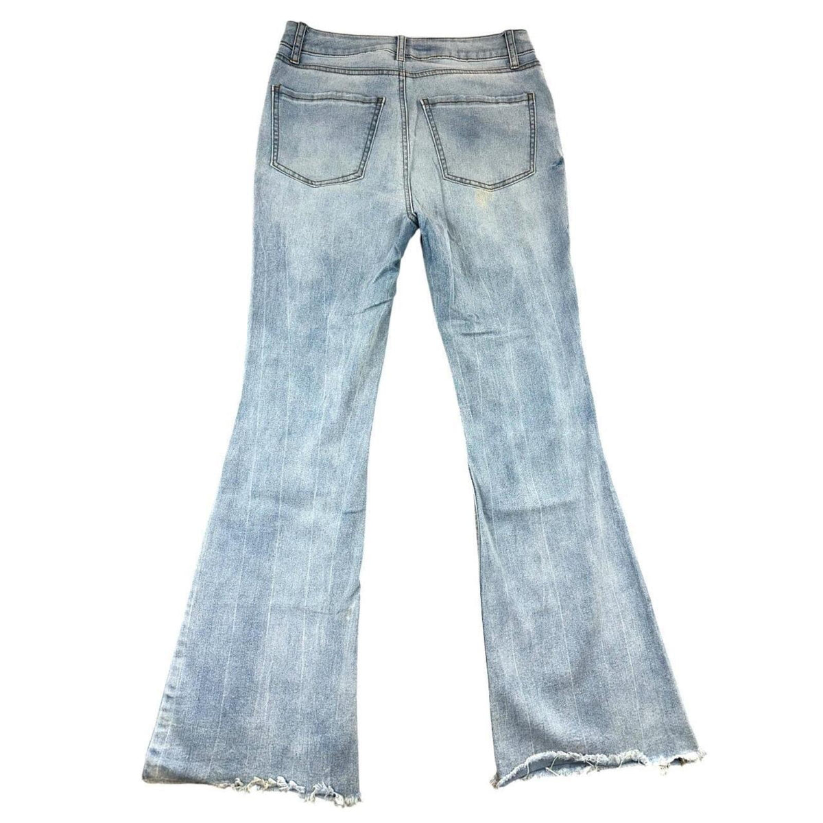Tinseltown Light Wash Distressed Flare Jeans with Raw Frayed Hem Y2K Boho Style