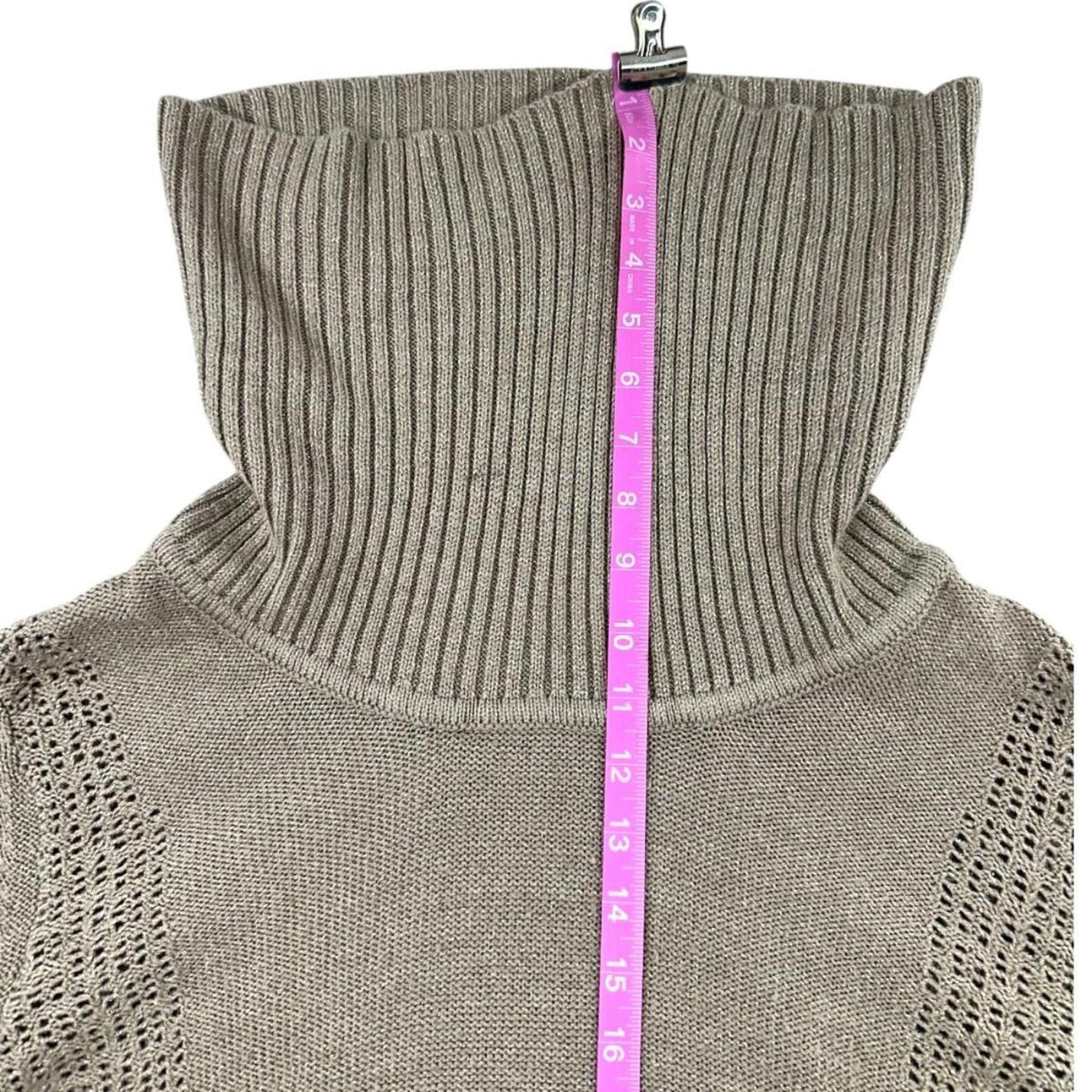 New York & Company Taupe Cowl Neck Sweater with Metallic Thread Detail