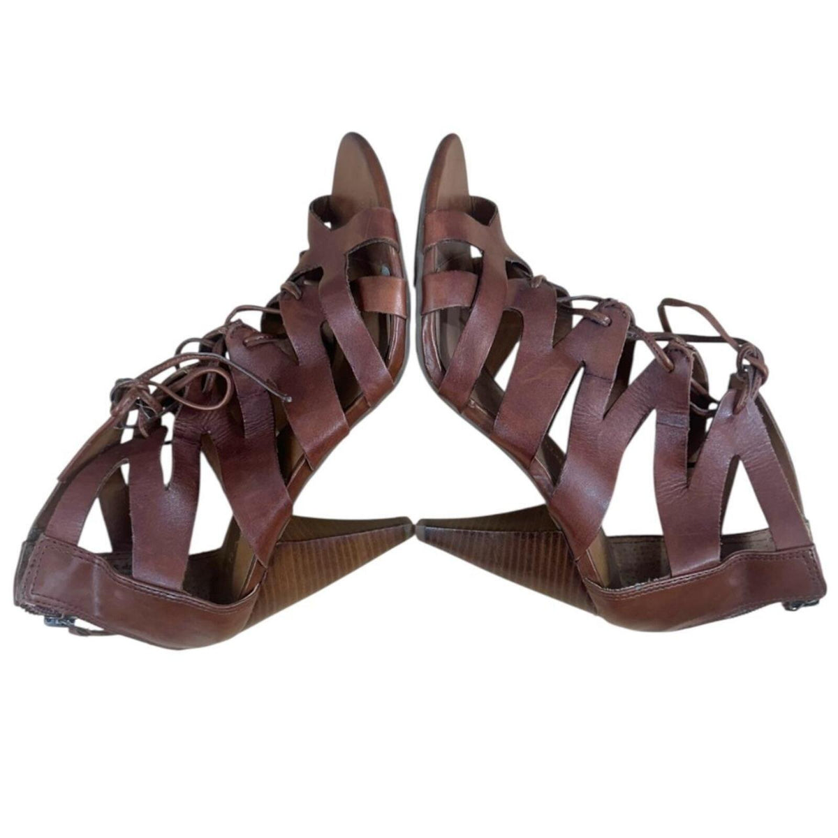 Franco Sarto Lace Up Gladiator Heels Brown Leather