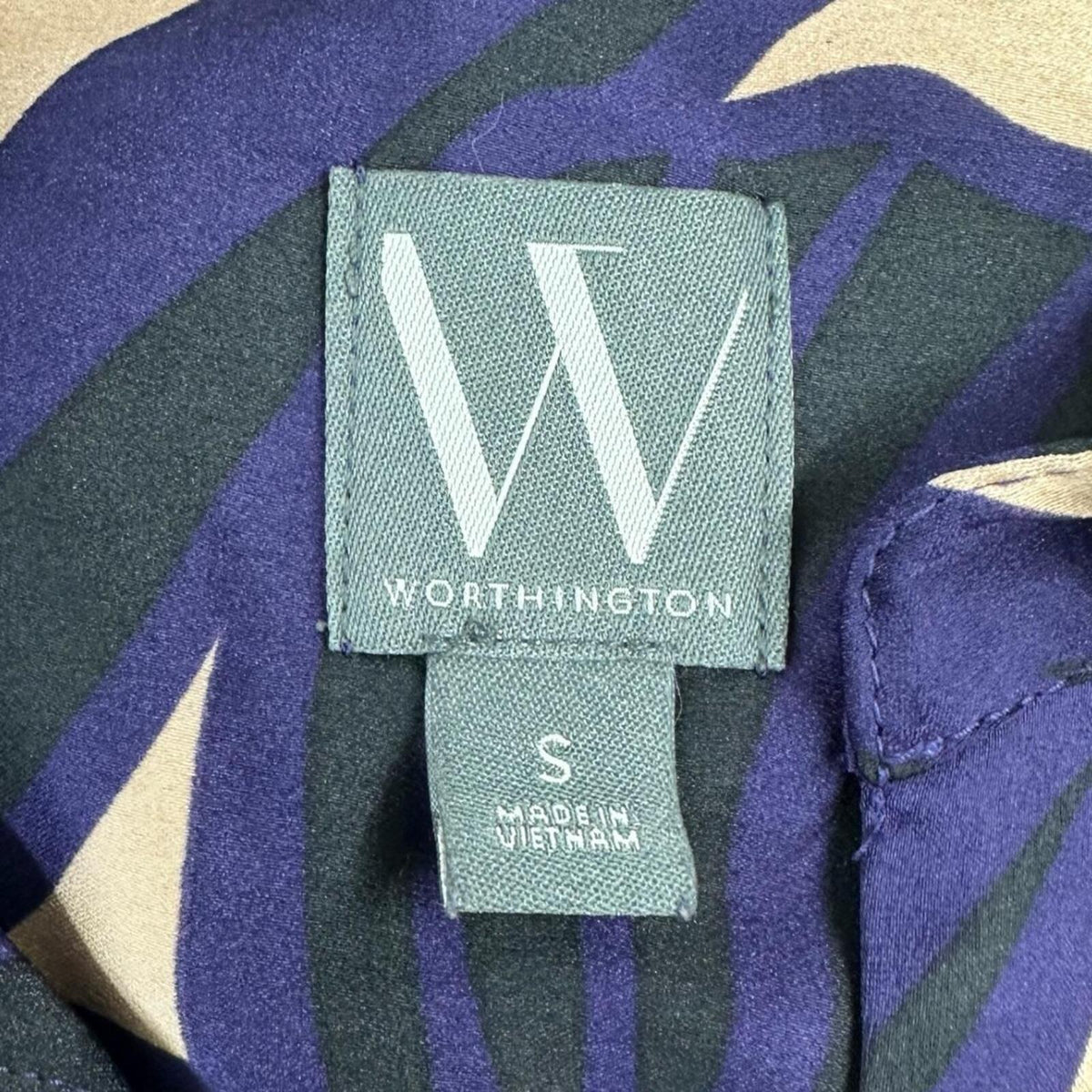 Worthington Vintage Y2K Abstract Swirl Purple Cream Black Blouse