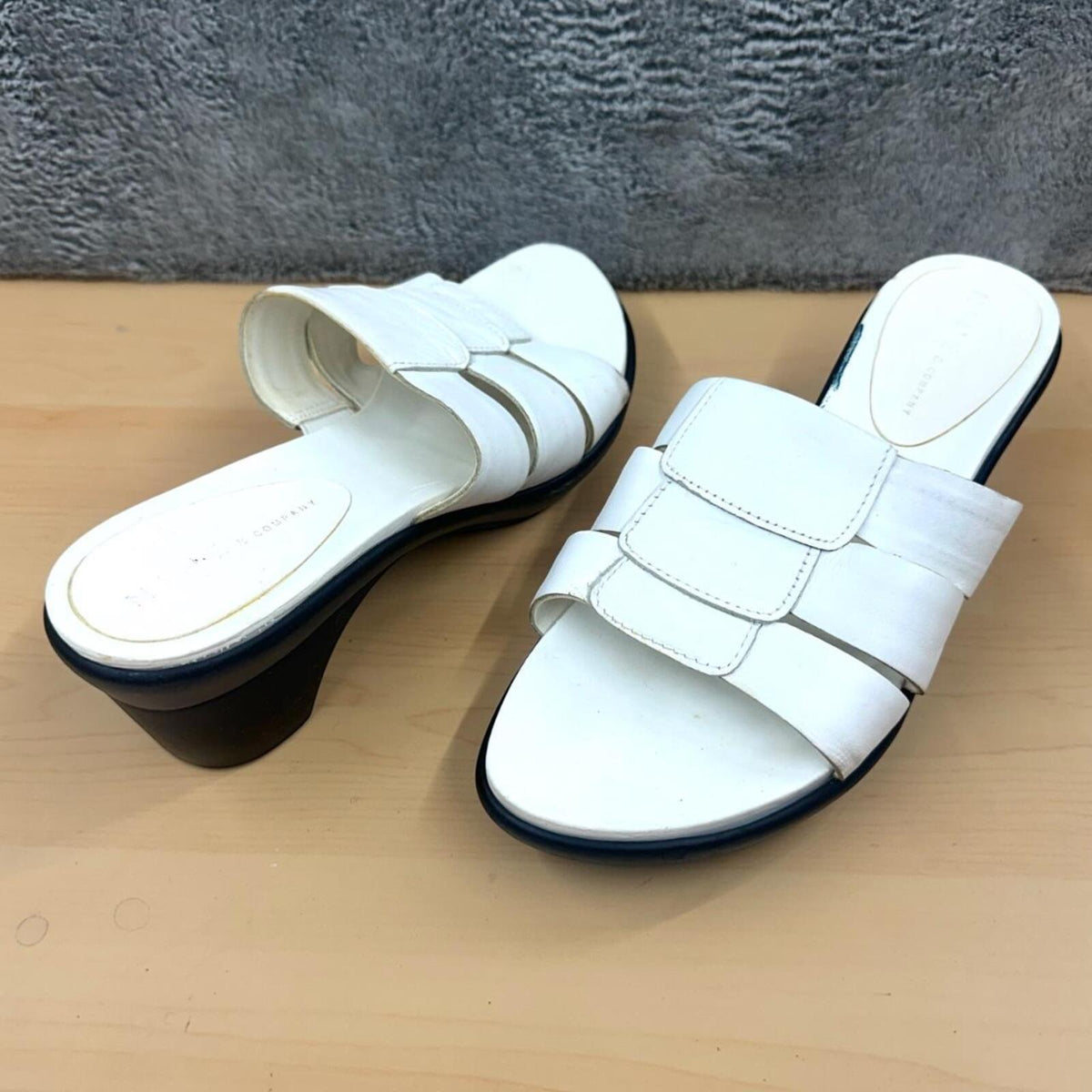 Nine West White Leather Slide Sandals Low Block Heel