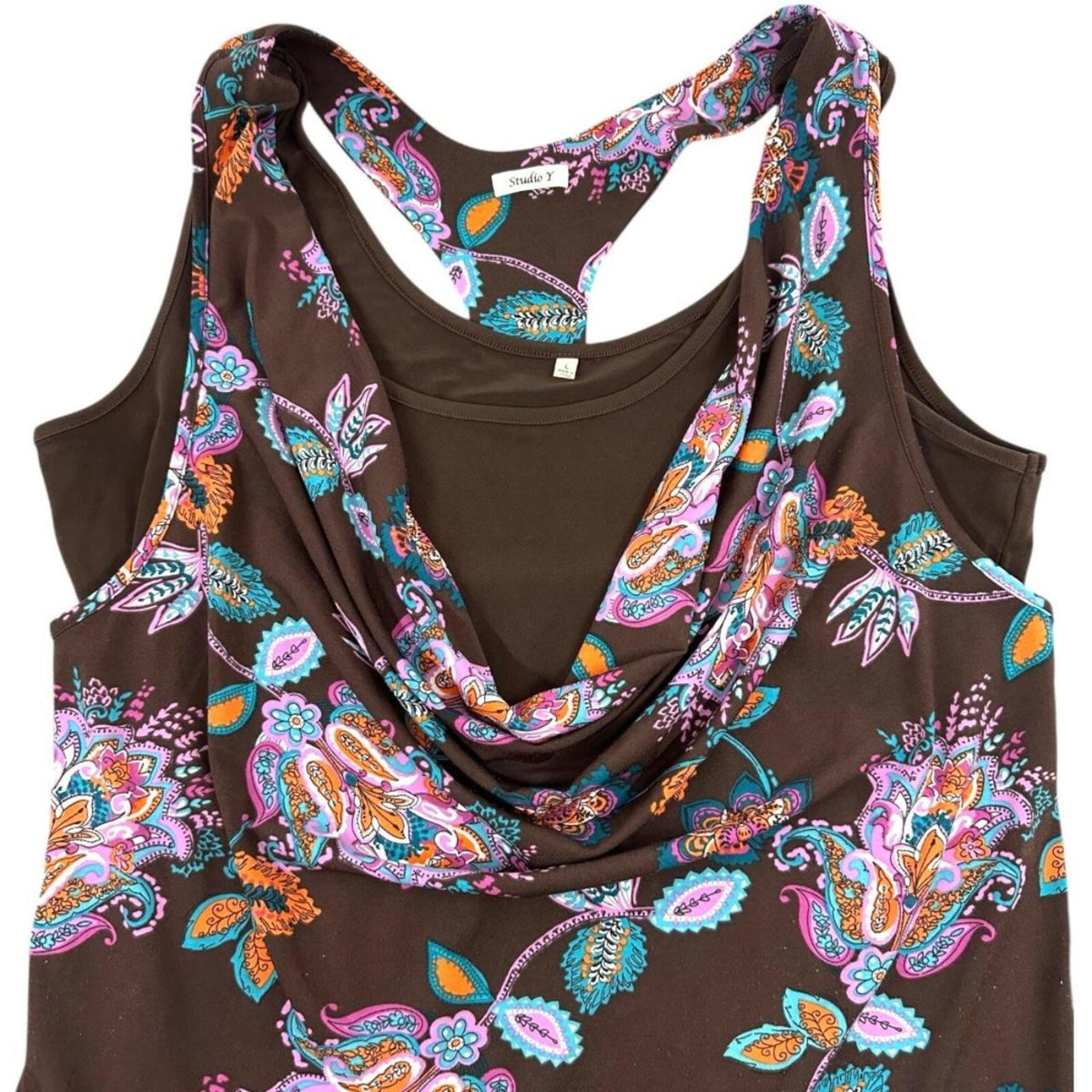 Maurices Studio Y Vintage Y2K Paisley Mesh Layered Top Brown Purple