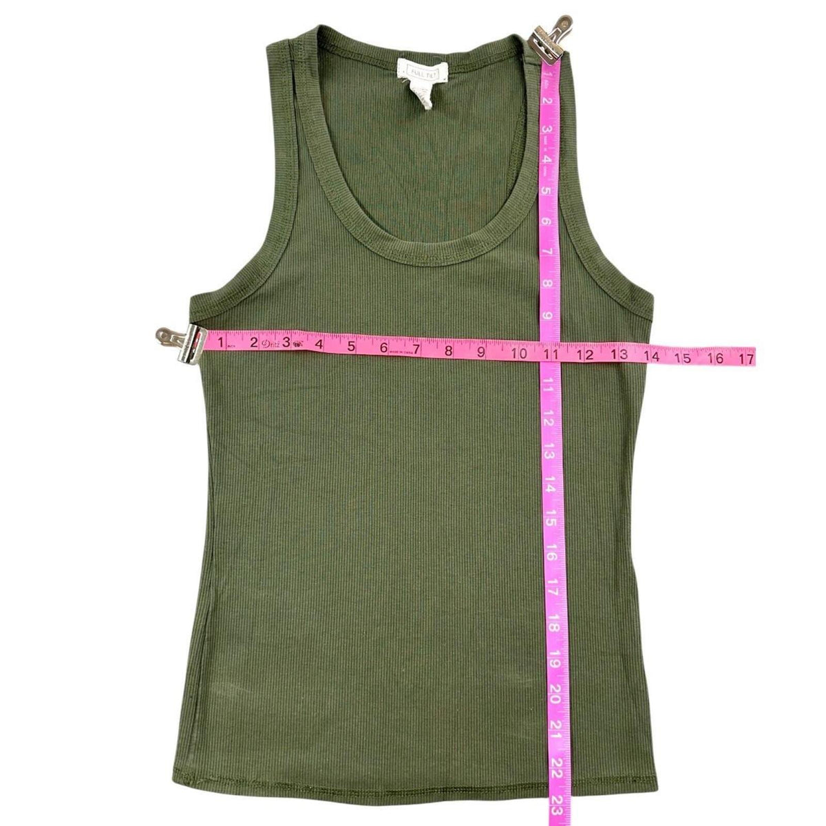 FULL TILT Classic Olive Green Ribbed Scoop Neck Tank Top Minimalist Basic