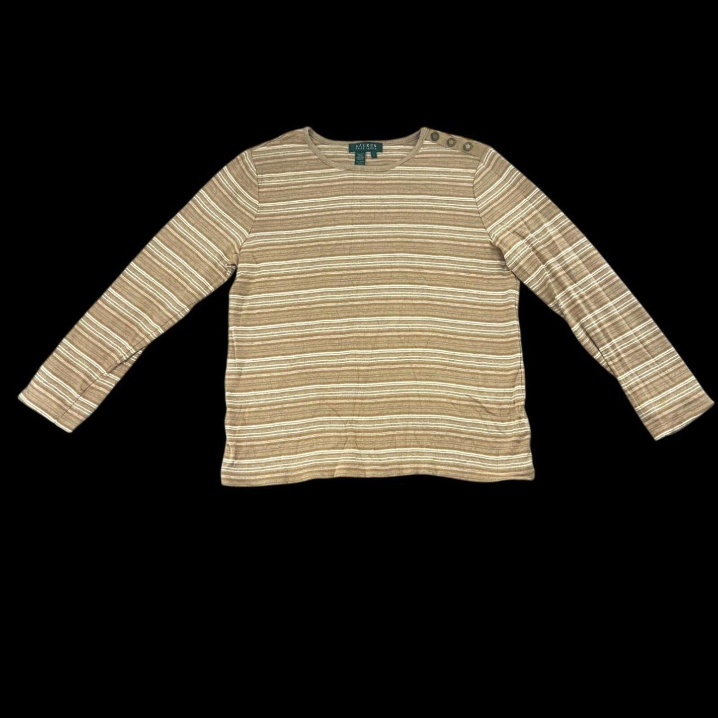 Lauren Ralph Lauren Vintage Striped Long Sleeve Top Brown Tan