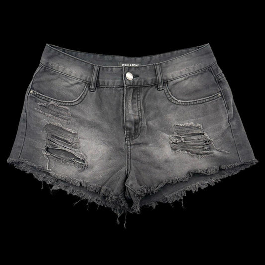 Billabong Distressed Black Denim Shorts Y2K Skater Streetwear Raw Hem