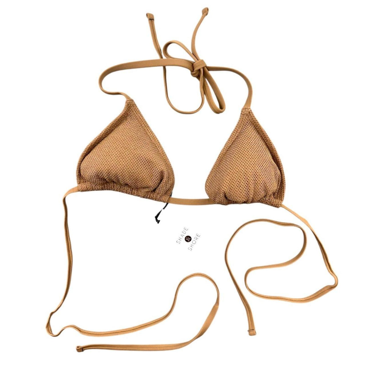NWT Shade & Shore Crochet Strappy Triangle Bikini Top in Bronze Brown Tan