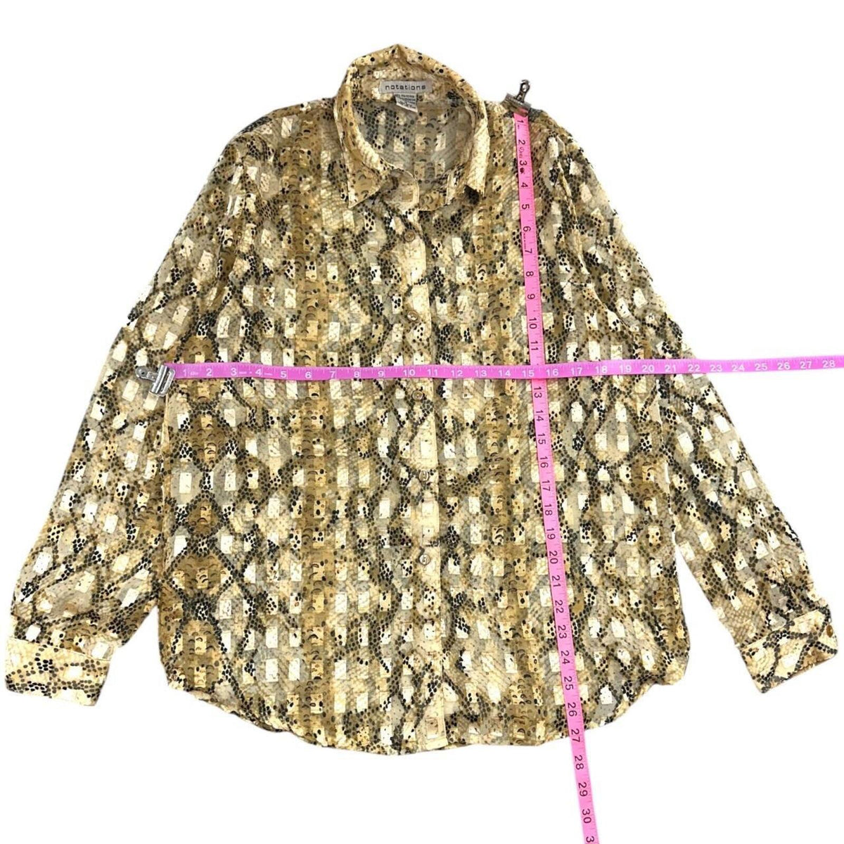 Notations Gold Snake Print Sheer Blouse Y2K Mob Wife Style Vintage