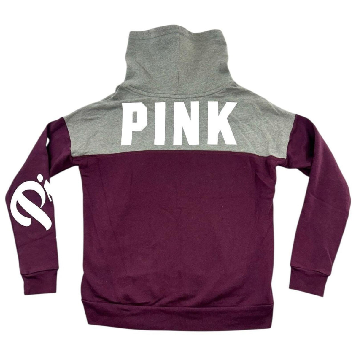 Victoria's Secret PINK Colorblock Cowl Neck Pullover Sweatshirt Burgundy Gray