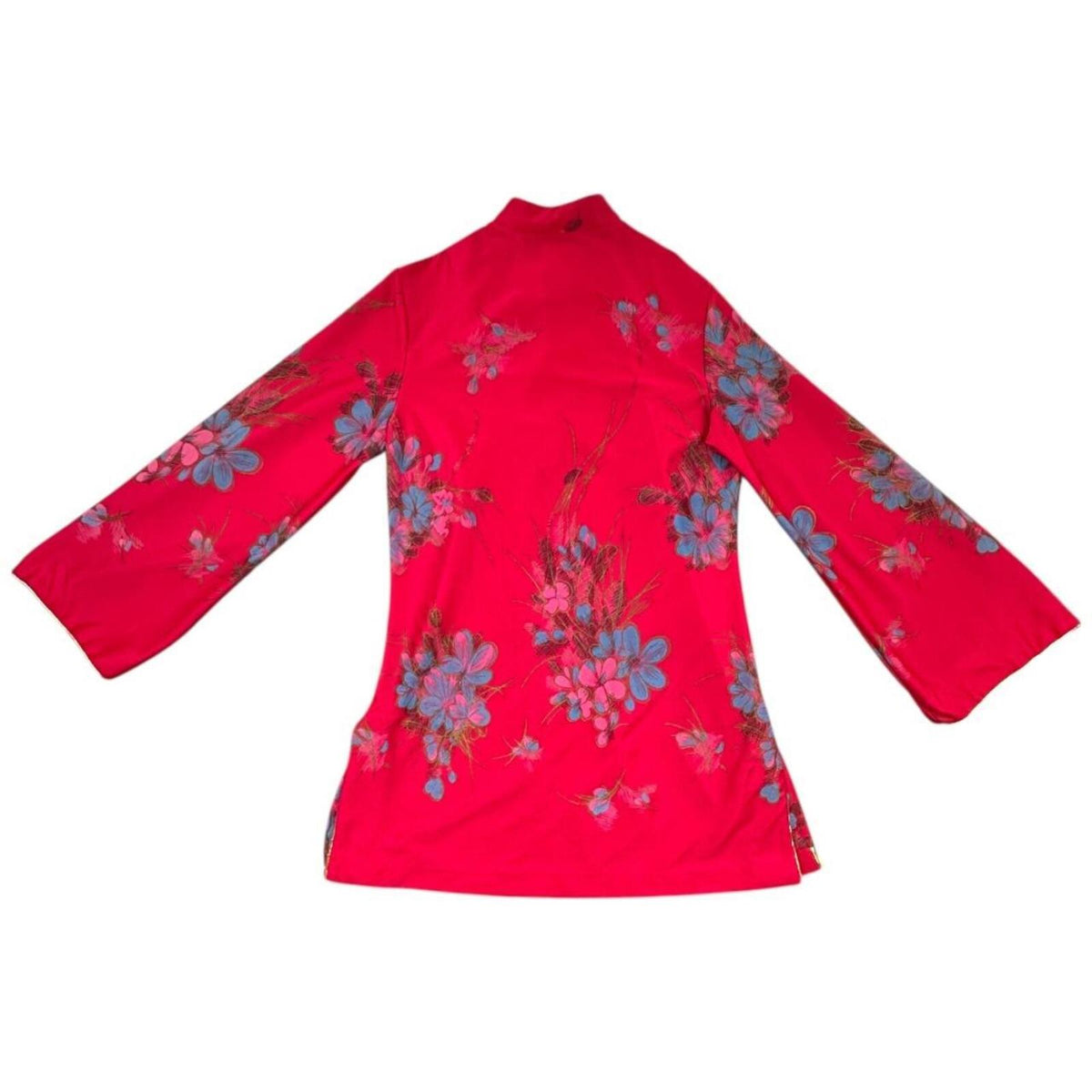 Vintage Inspired Floral Mandarin Collar Blouse Pink Purple Retro Glam Fair