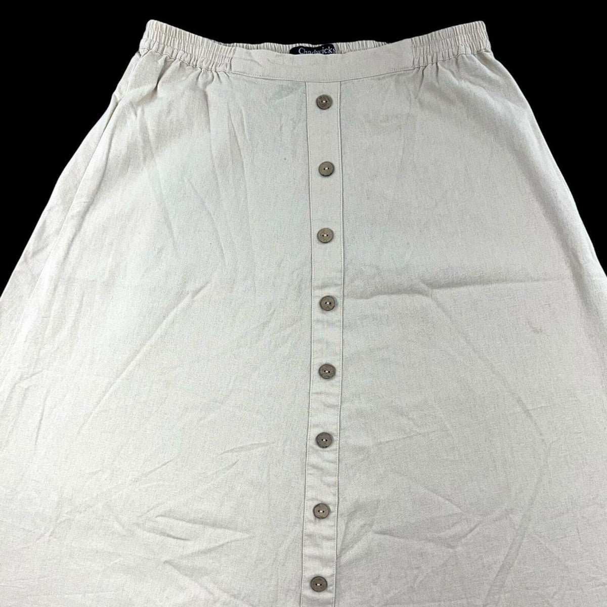 Chadwicks Beige Button Front Midi Skirt Petite Small A Line Elastic Waist Boho