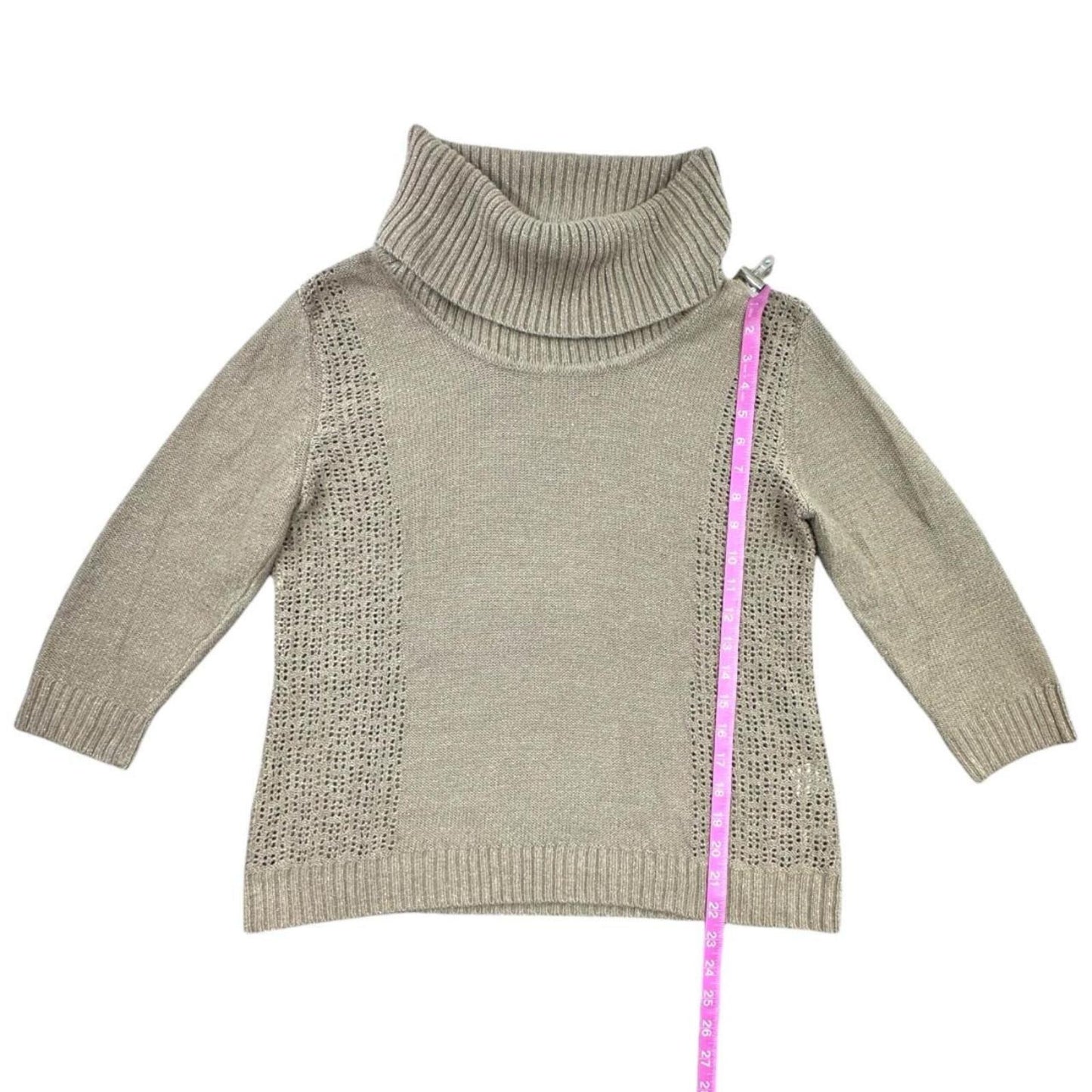 New York & Company Taupe Cowl Neck Sweater with Metallic Thread Detail