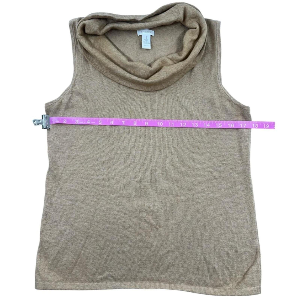 Chico's Tan Sleeveless Cowl Neck Sweater Soft Cotton Nylon Rabbit