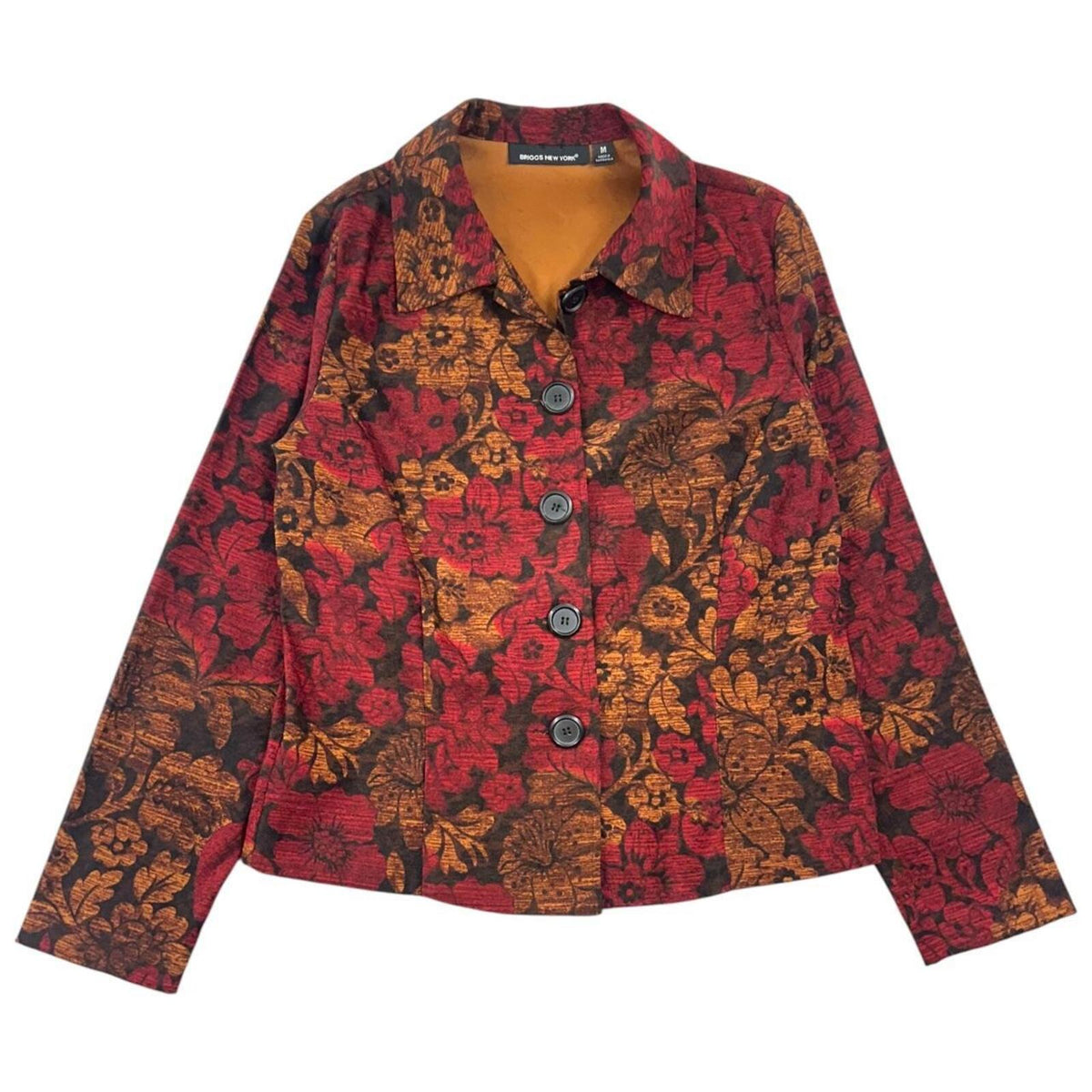 Vintage 90s Briggs New York Floral Tapestry Blazer Red Gold